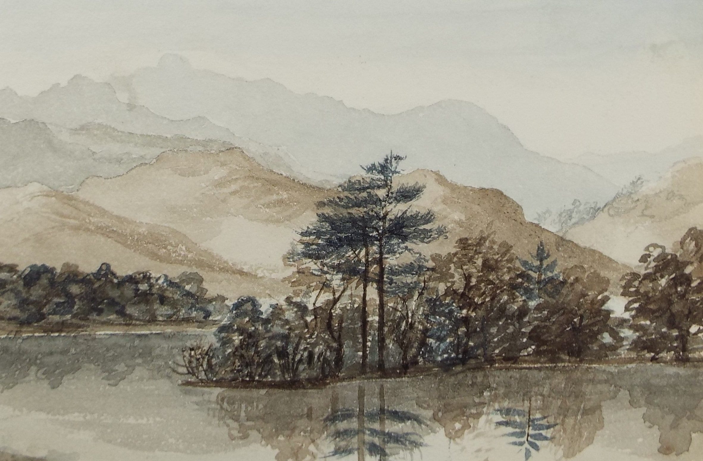Original Watercolour on Paper,'Lake with Distant Mountains', Circa 1880's , Artist Unknown