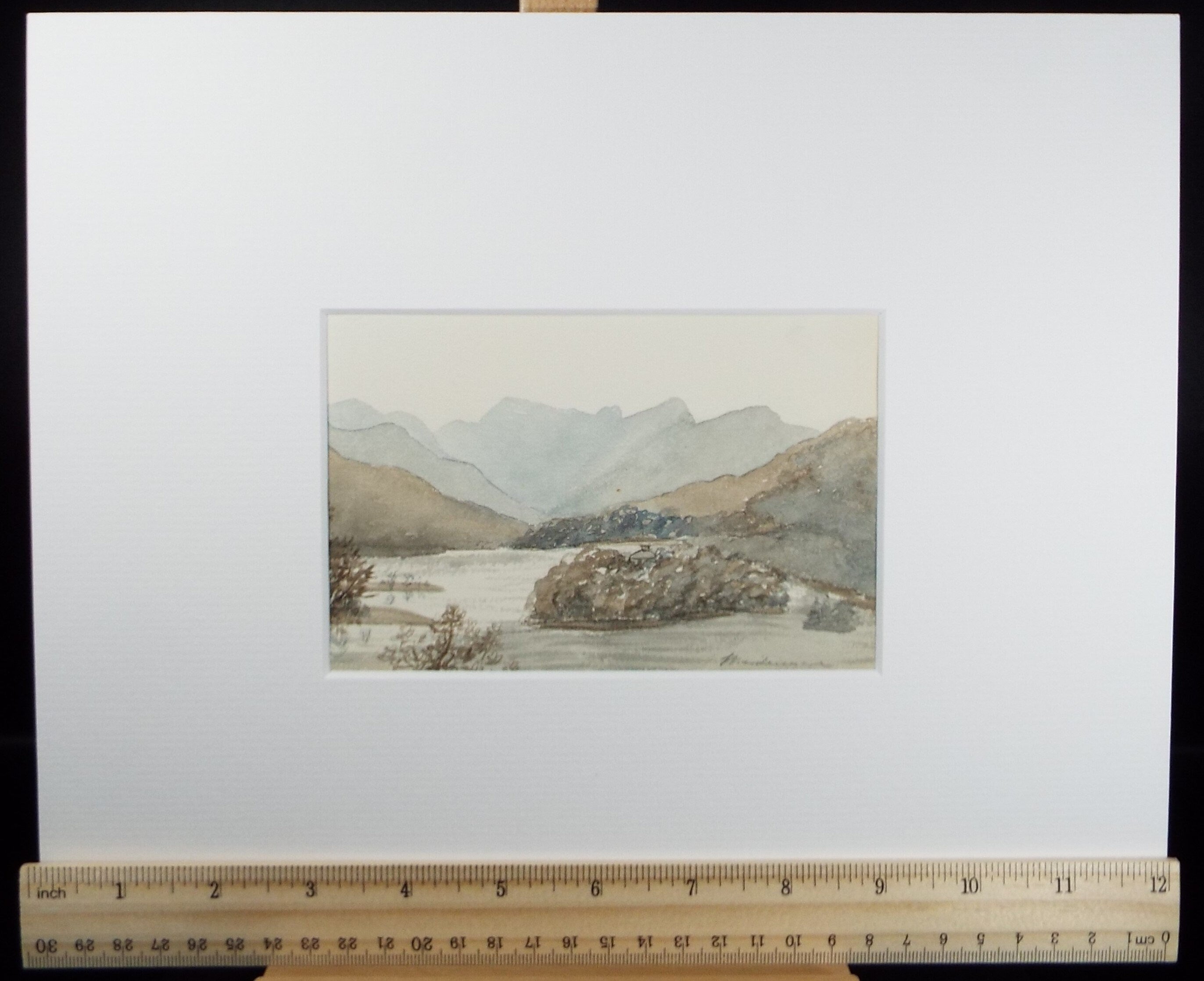 Original Watercolour on Paper,'Lake with Distant Mountains', Circa 1880's , Artist Unknown