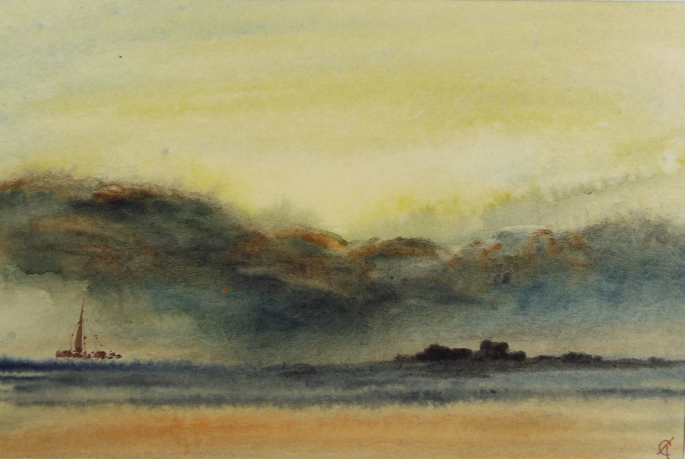 Original Watercolour, 'Yacht Under a Stormy Sky' Trevor Castle, late 20th Century