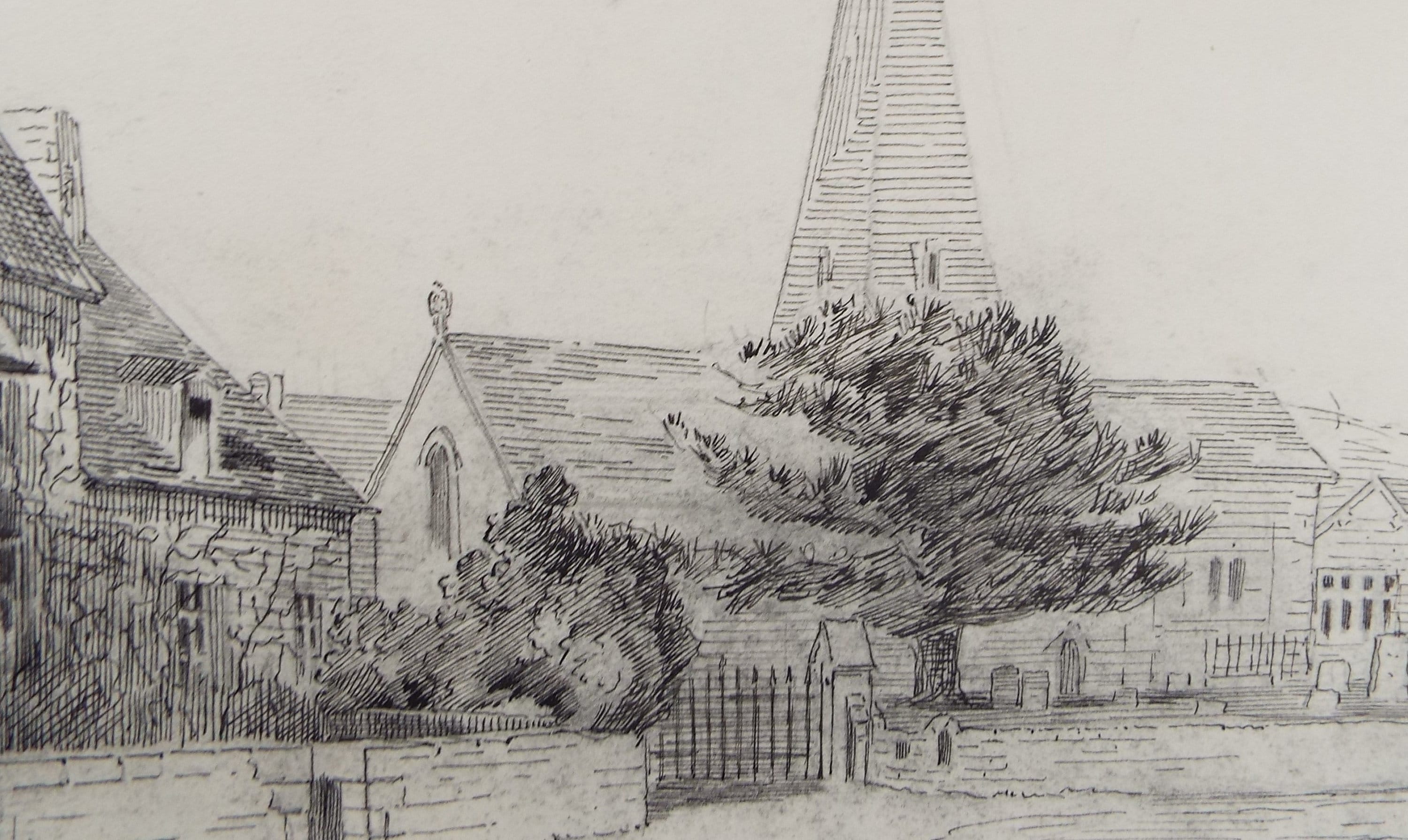 Original Pen & Ink, 'Village Church', c1880, A Elliott