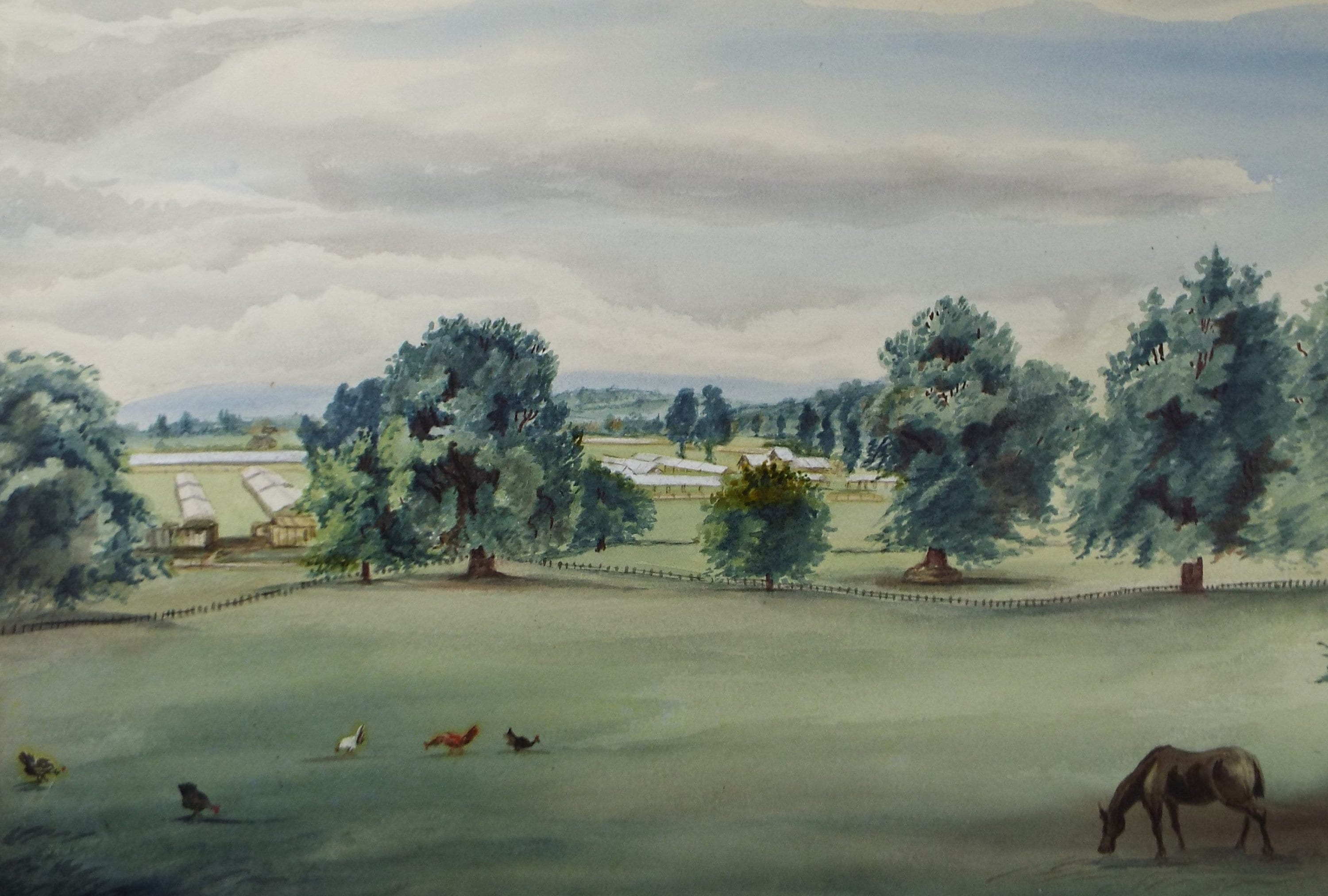 Original Watercolour, 'Chicken Farm', c1880, A Elliott