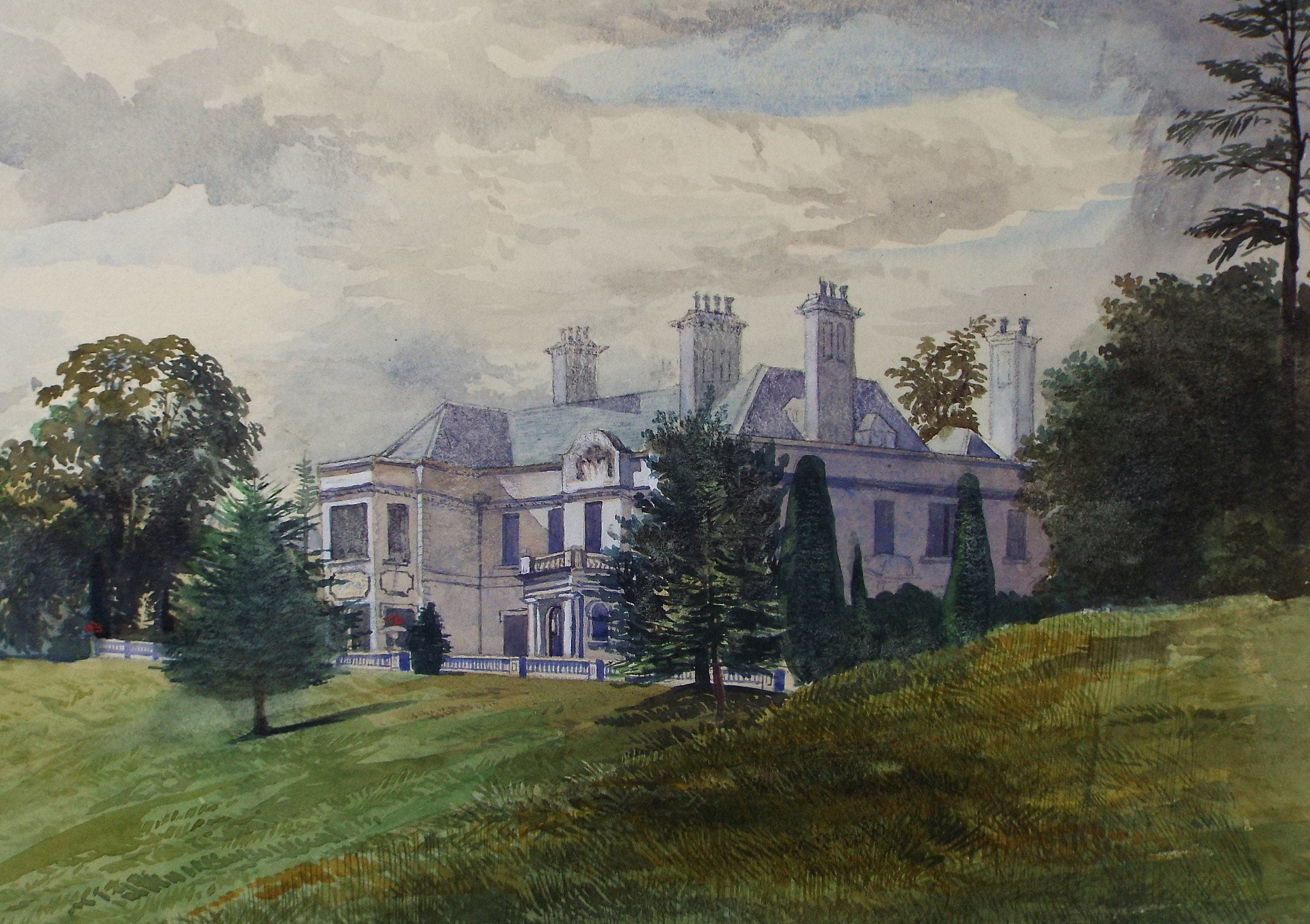 Original Watercolour, 'Country House, Exeter', c1880, A Elliott