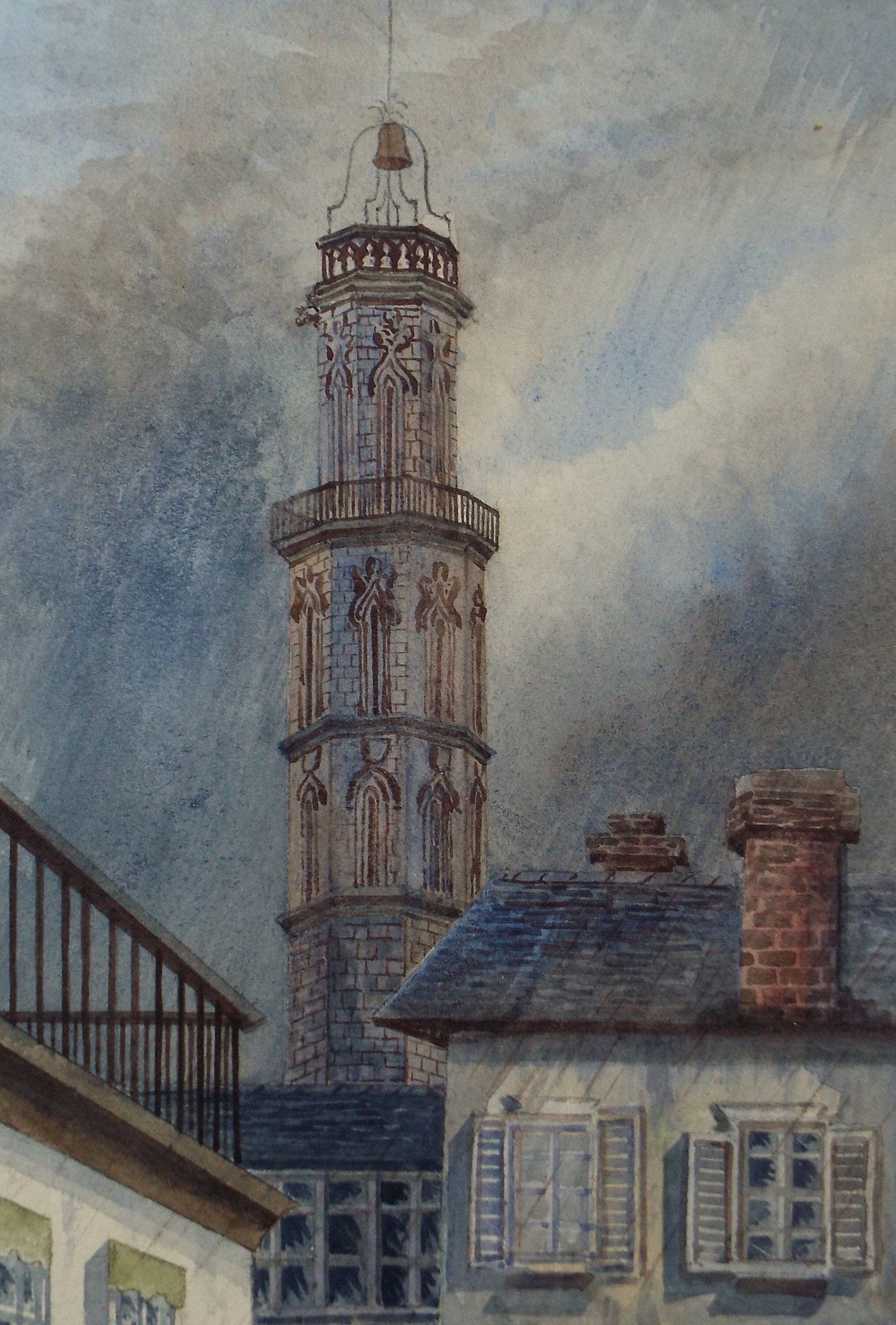Original Watercolour, 'Campanile, Baginese de Bigorre', c1880, Artist Unknown