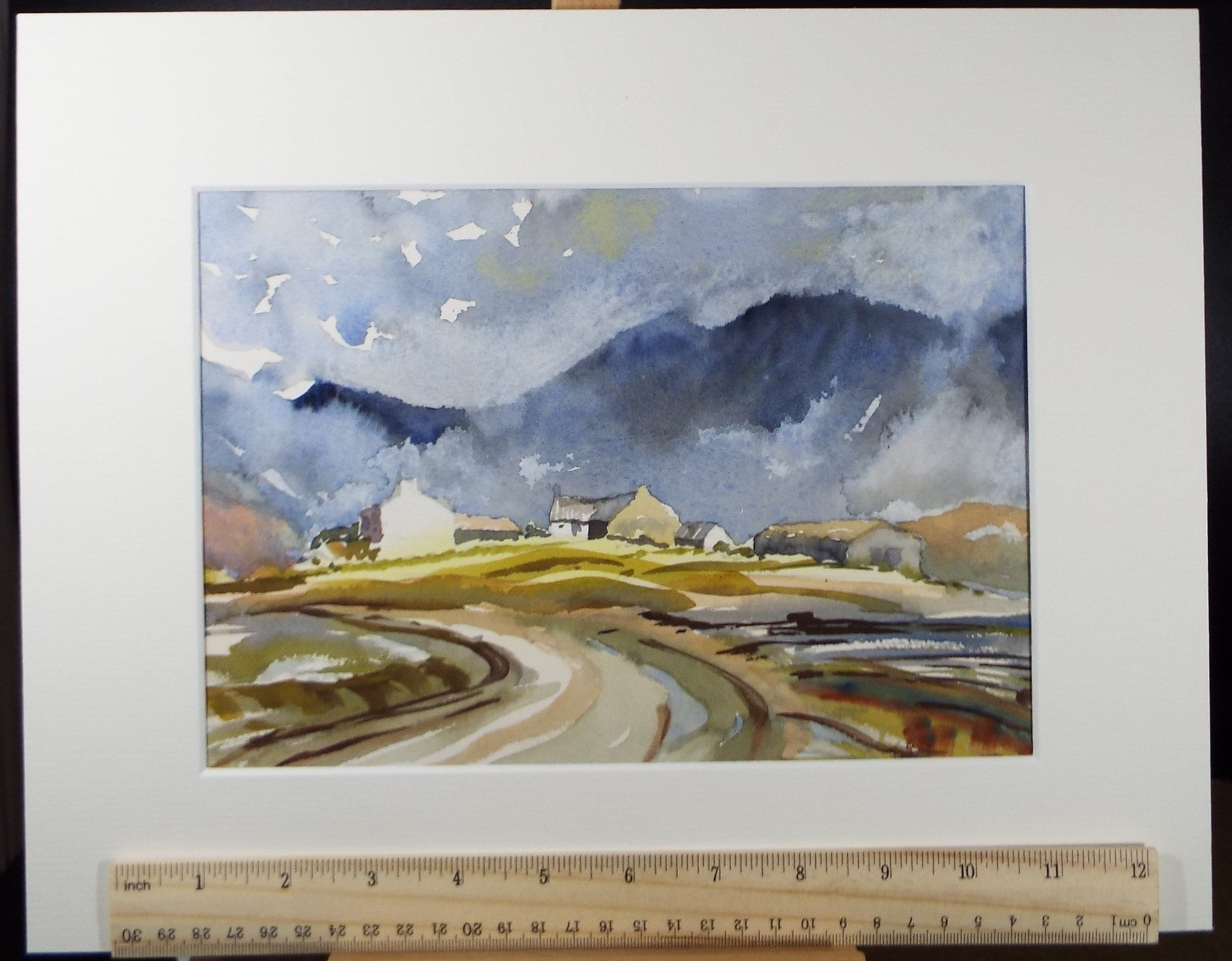 Original Watercolour, 'Farmstead below the Hills', circa 1980's, Unknown Artist
