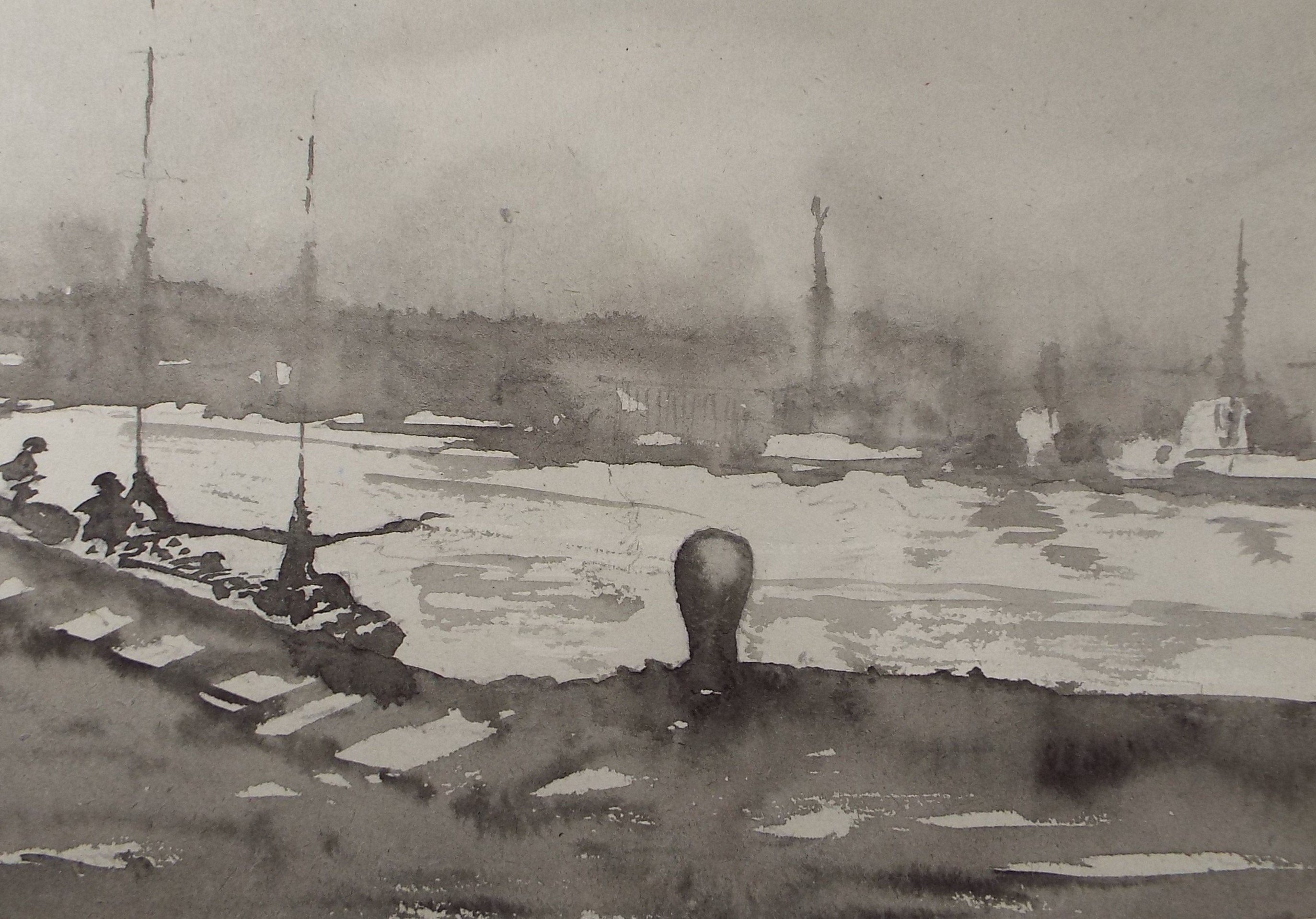 Original Watercolour, 'Town Quay', circa 1980's, Unknown Artist