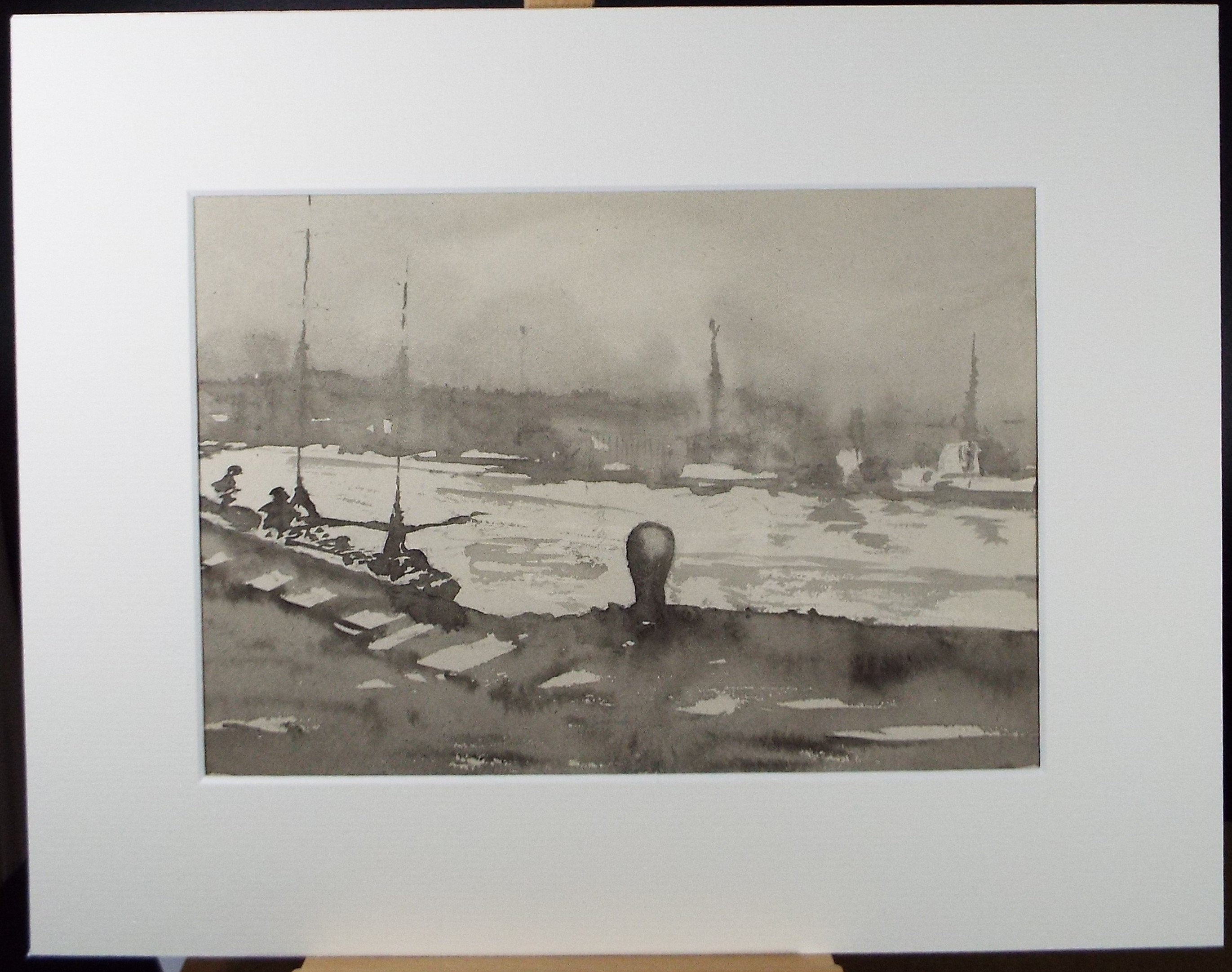 Original Watercolour, 'Town Quay', circa 1980's, Unknown Artist