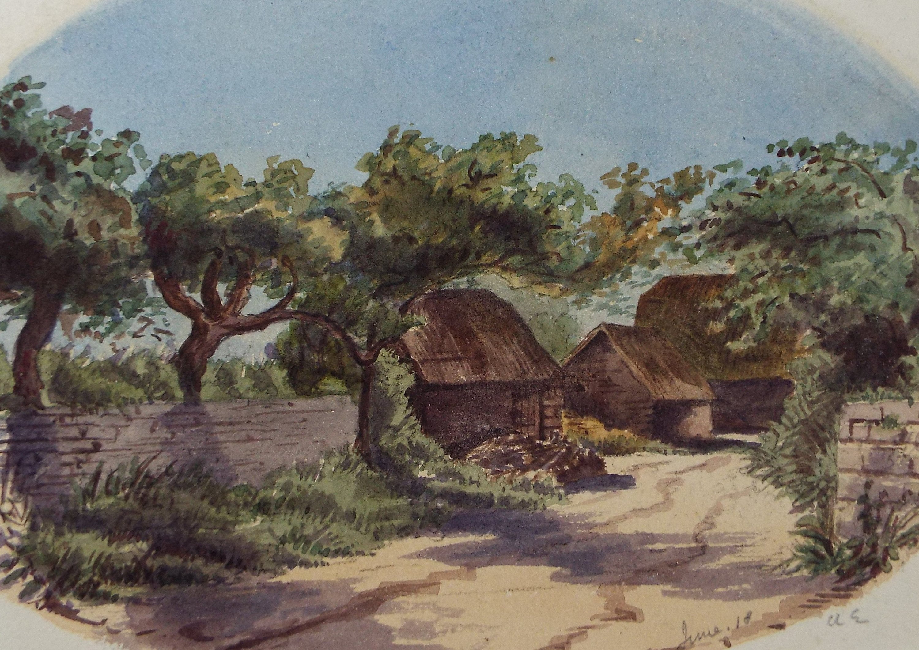Original Watercolour, 'A Farmstead', circa 1880's, Unknown Artist