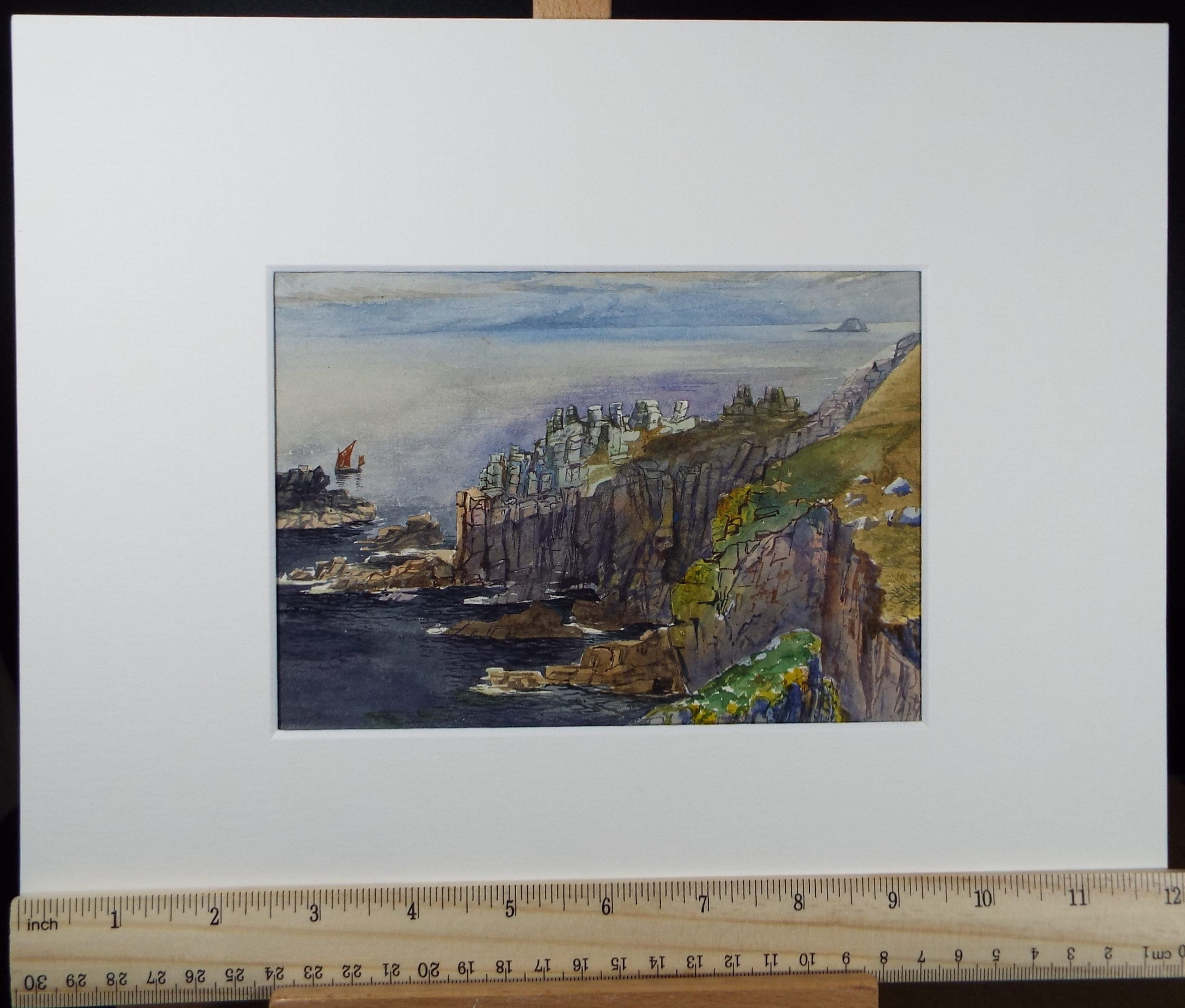 Original Watercolour, 'Lands End', circa 1880's, Unknown Artist