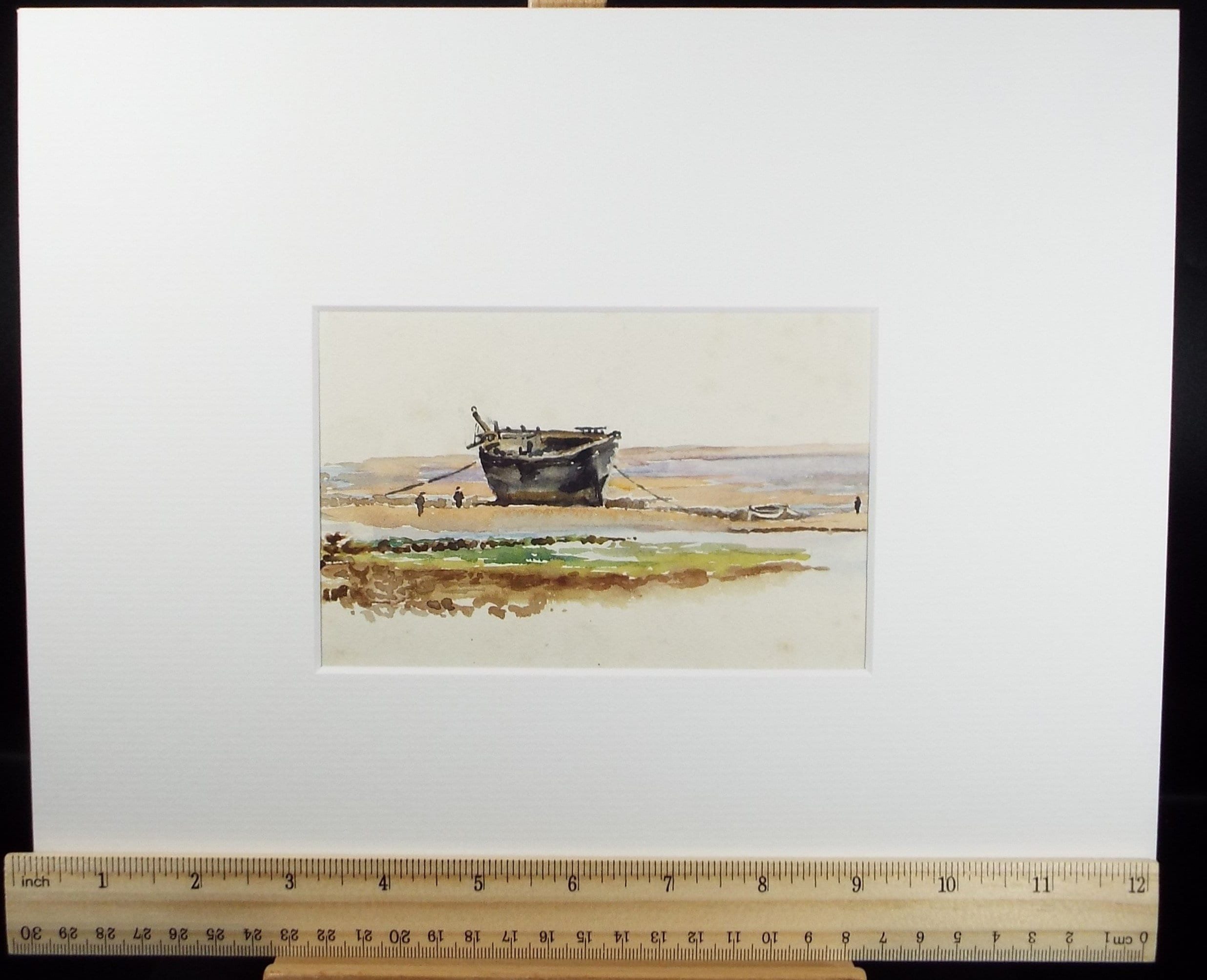 Original Watercolour, Late 19th Century, 'Hulk on the Shore', artist unknown.