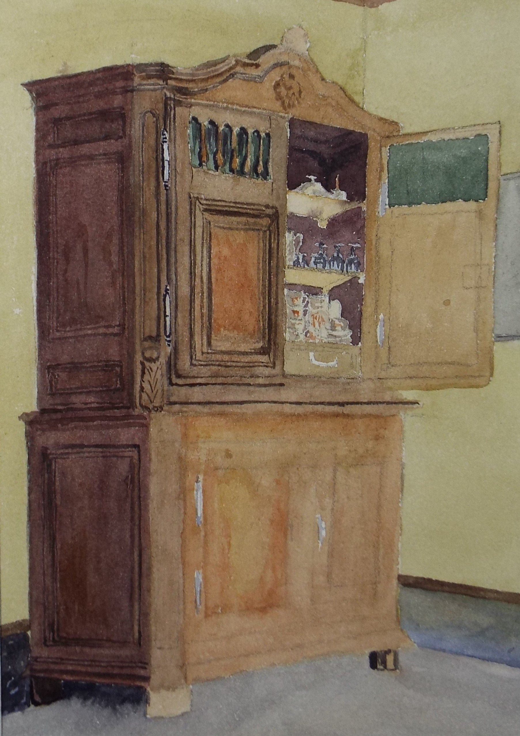 Original Watercolour, 'A Kitchen Cabinet', c1880, Artist Unknown