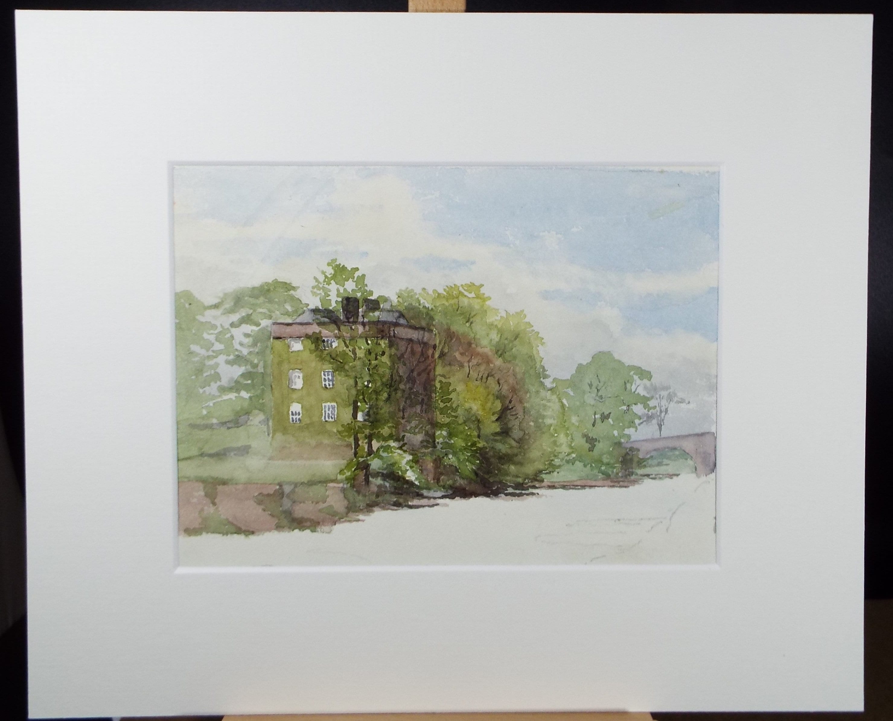 Original Watercolour on Paper,'Riverside Tower House', circa 1890's, Artist Unknown