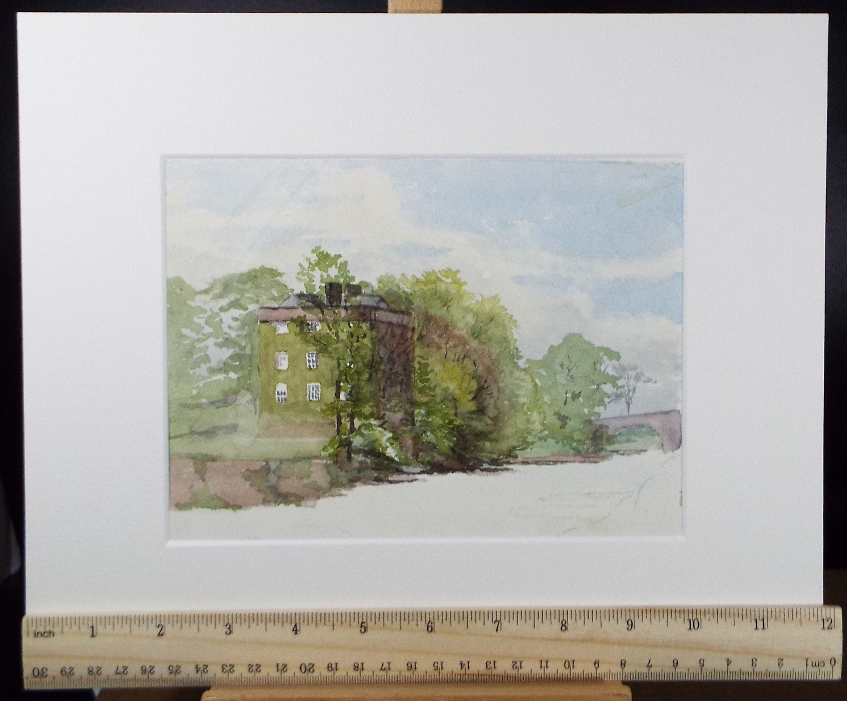 Original Watercolour on Paper,'Riverside Tower House', circa 1890's, Artist Unknown