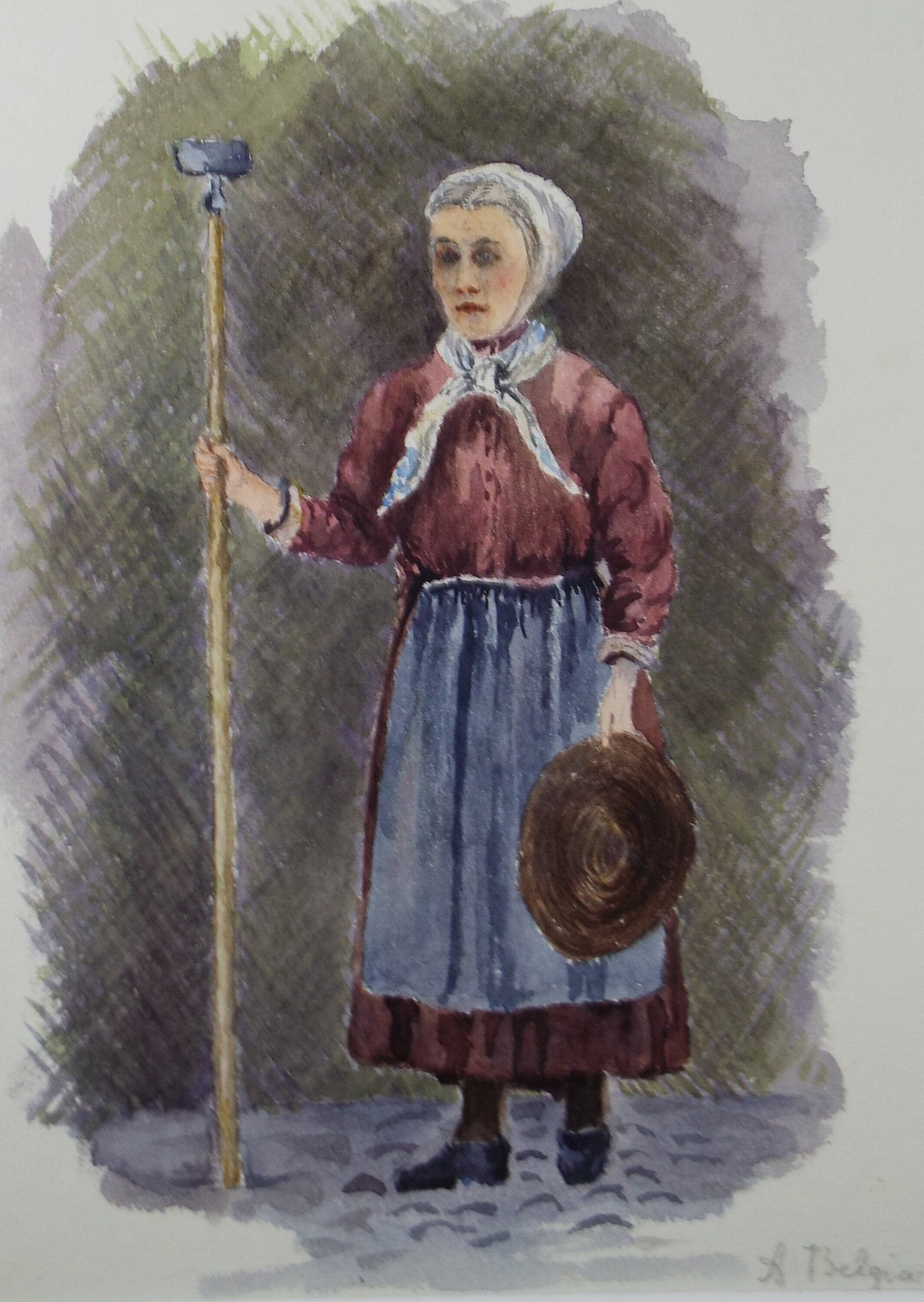 Original Watercolour on Paper,'A Belgian Peasant', circa 1890's, Artist Unknown