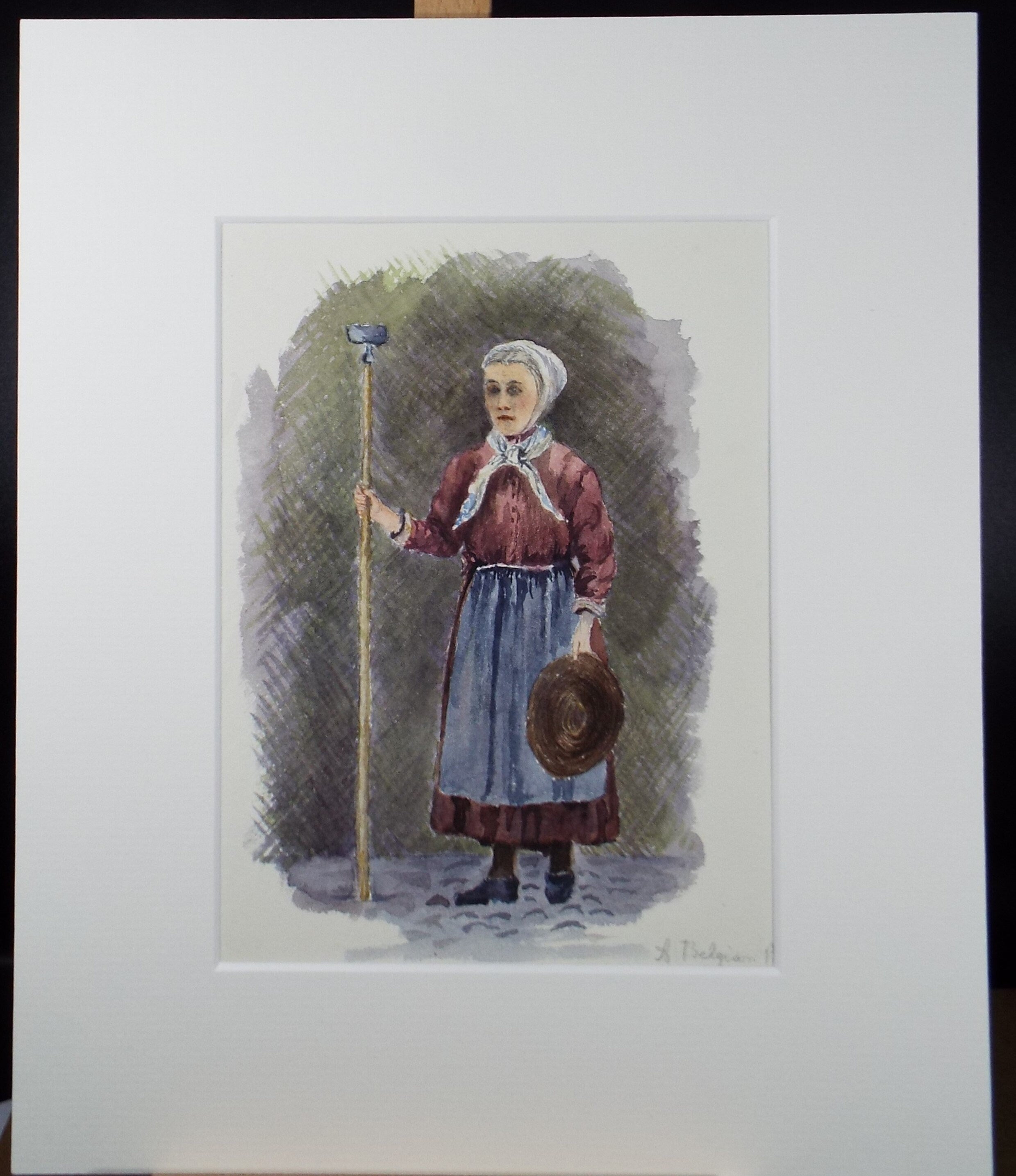 Original Watercolour on Paper,'A Belgian Peasant', circa 1890's, Artist Unknown