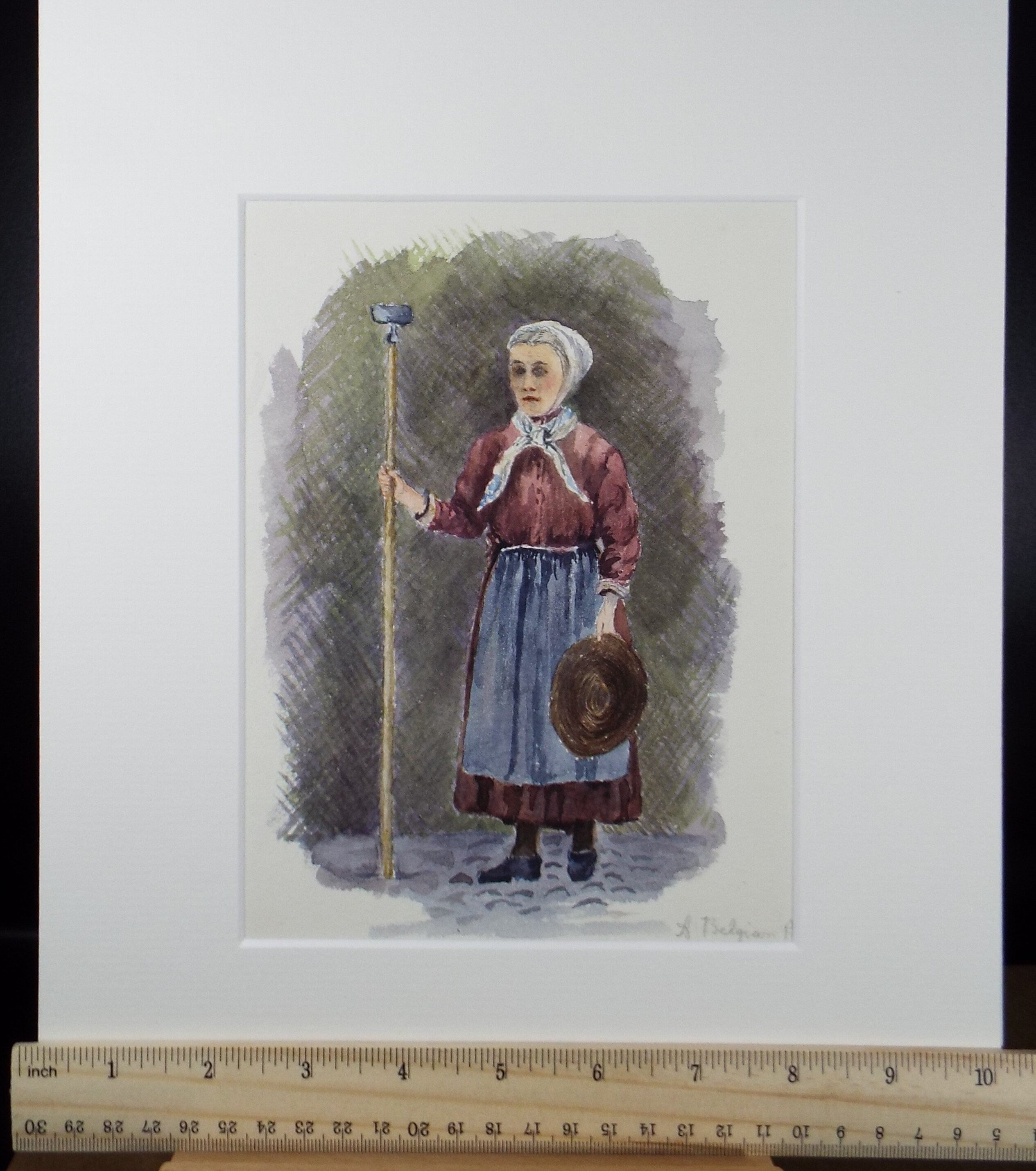 Original Watercolour on Paper,'A Belgian Peasant', circa 1890's, Artist Unknown