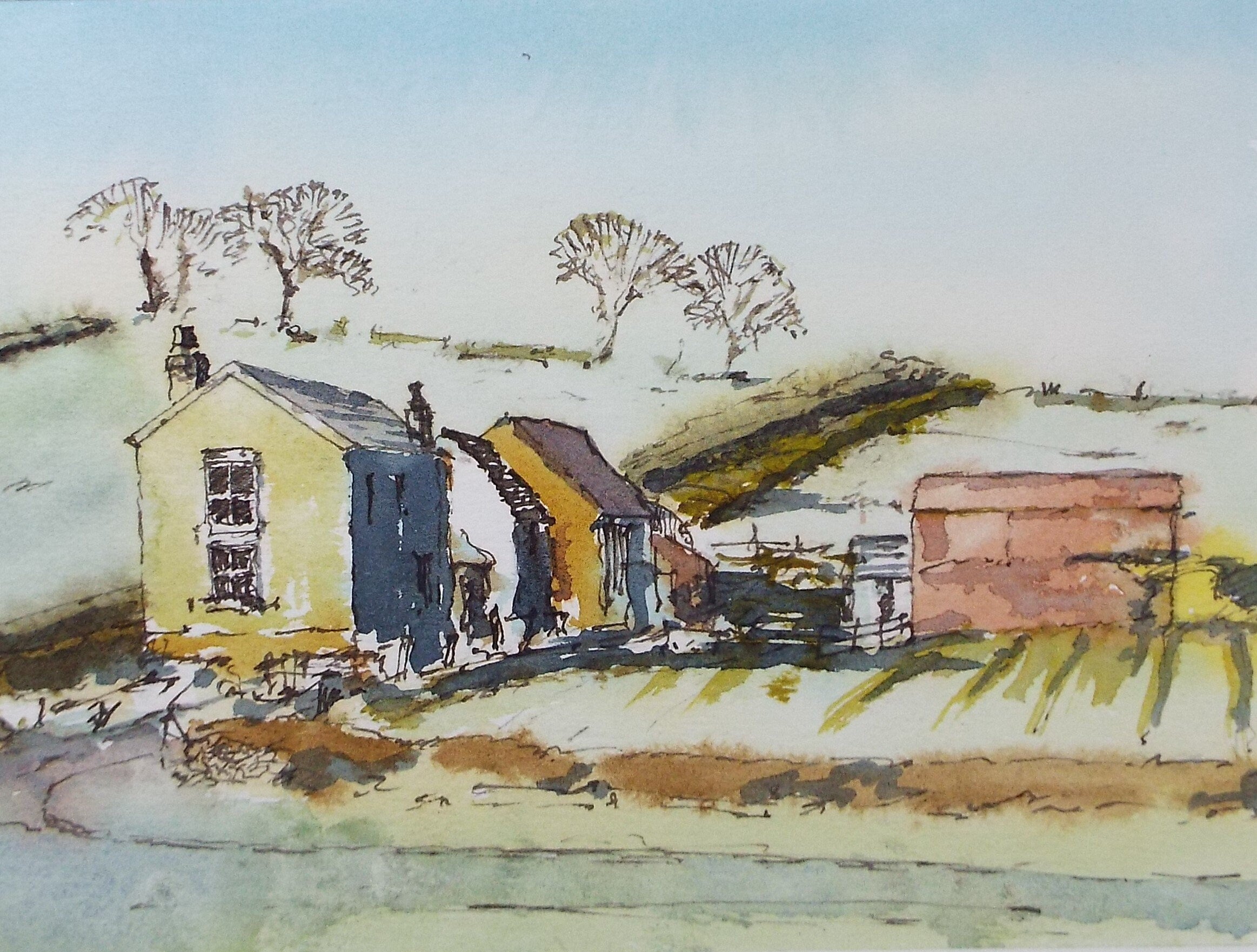 Original Watercolour, 'Farmstead', circa 1980's, Unknown Artist