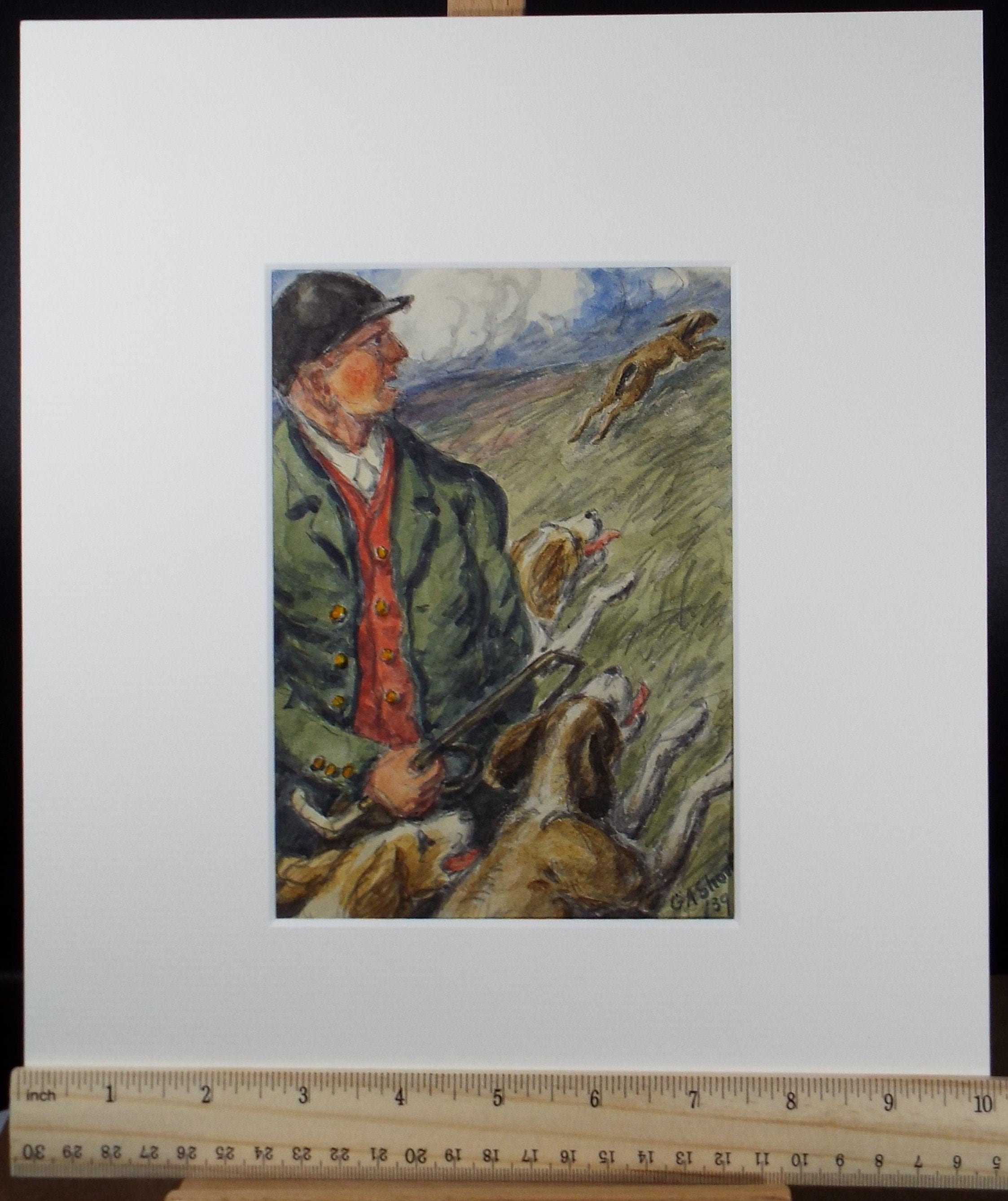 Original Watercolour Drawing, 'Huntsman with Dogs', George Anderson Short (1856-1946), Circa 1930's