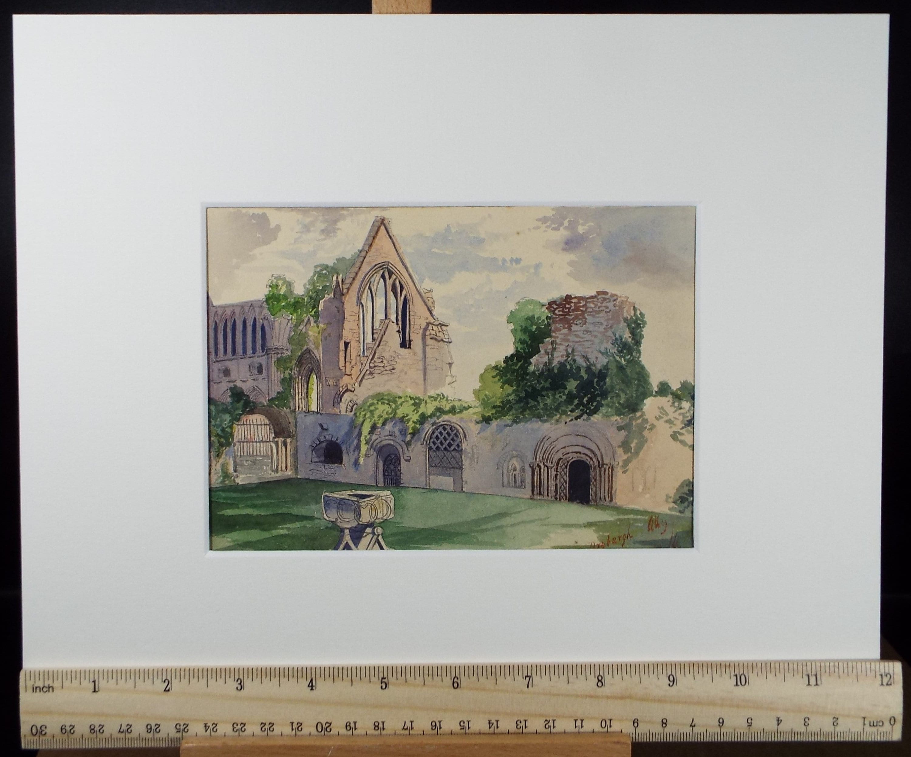 Original Watercolour on Paper,'Dryburgh Abbey, circa 1880, Artist Unknown
