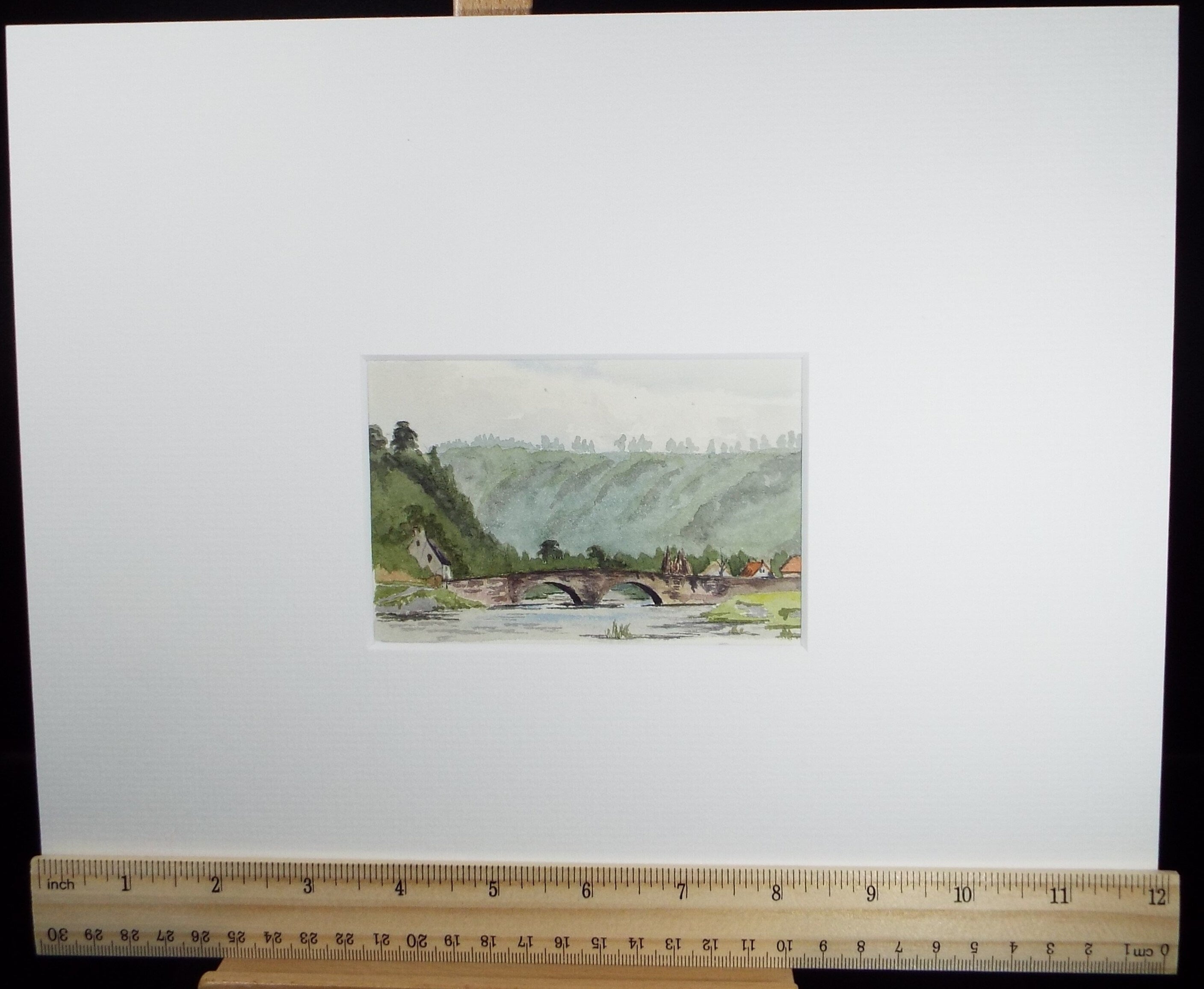 Original Watercolour on Paper,'Bridge over the River',Dated 1891 , Artist Unknown