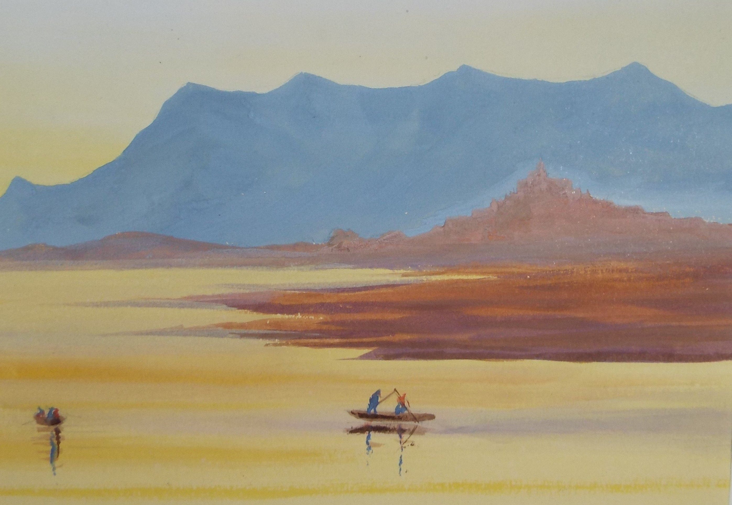 Original Watercolour, 'Delta Landscape with Fishermen', Circa 1890, Artist Unknown