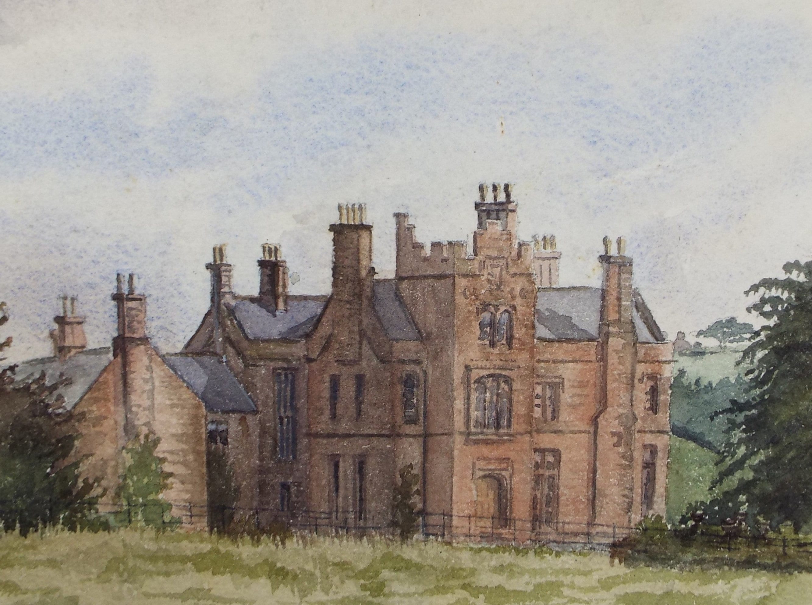 Original Watercolour, 'Red Brick Country House', c1880, Artist Unknown