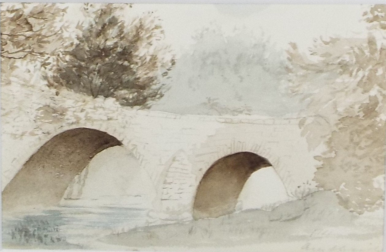 Original Watercolour Sketch, 'Stone Bridge over the River', c1880, Unknown Artist