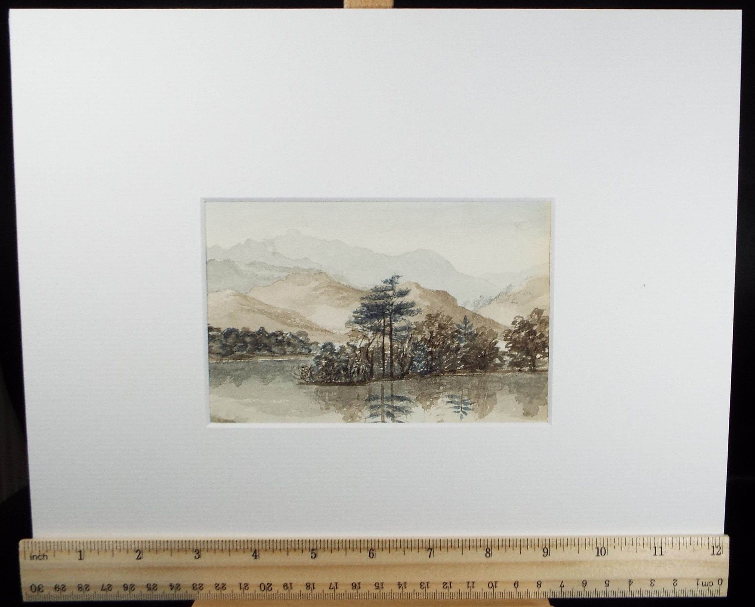 Original Watercolour on Paper,'Lake with Distant Mountains', Circa 1880's , Artist Unknown