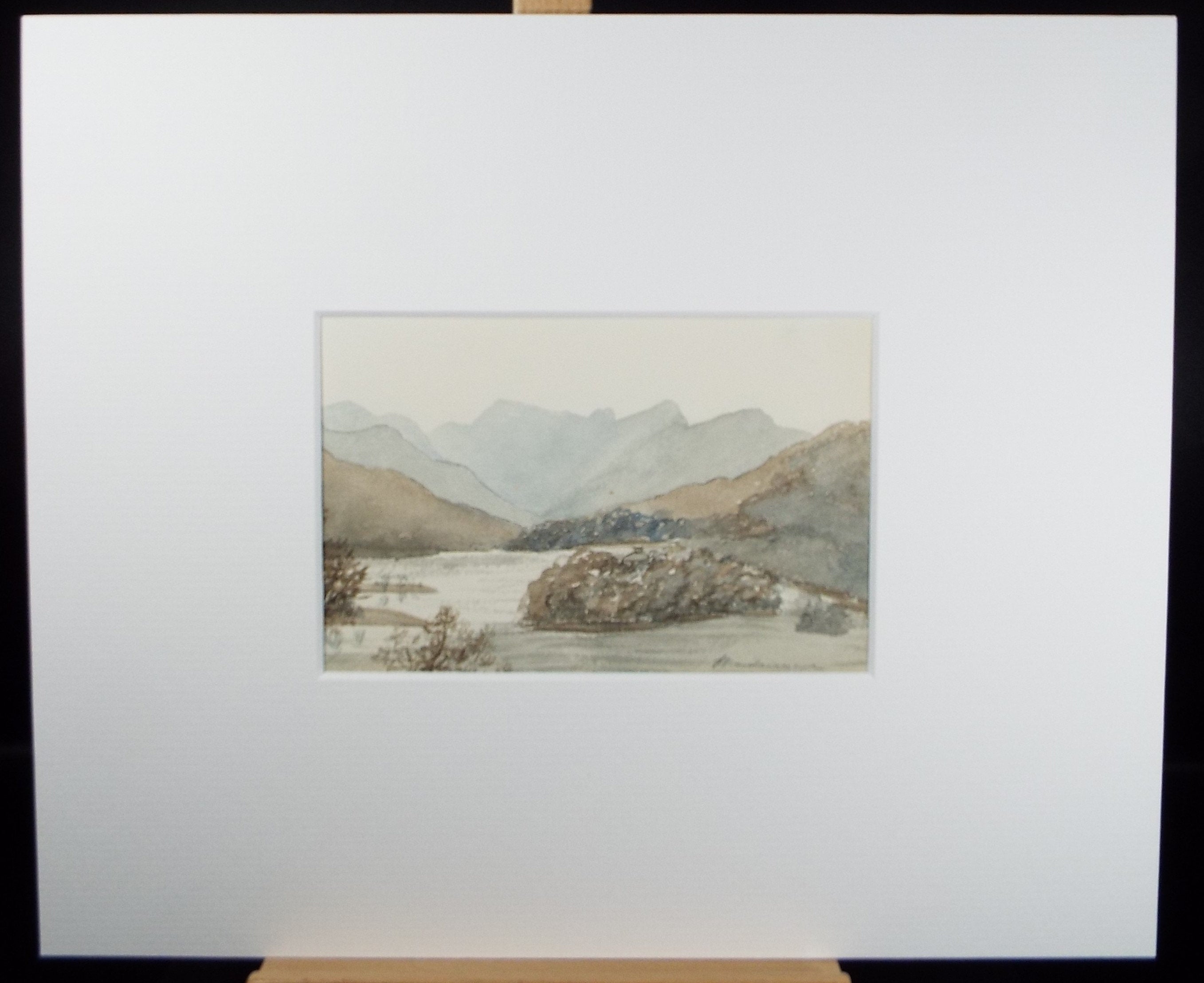 Original Watercolour on Paper,'Lake with Distant Mountains', Circa 1880's , Artist Unknown