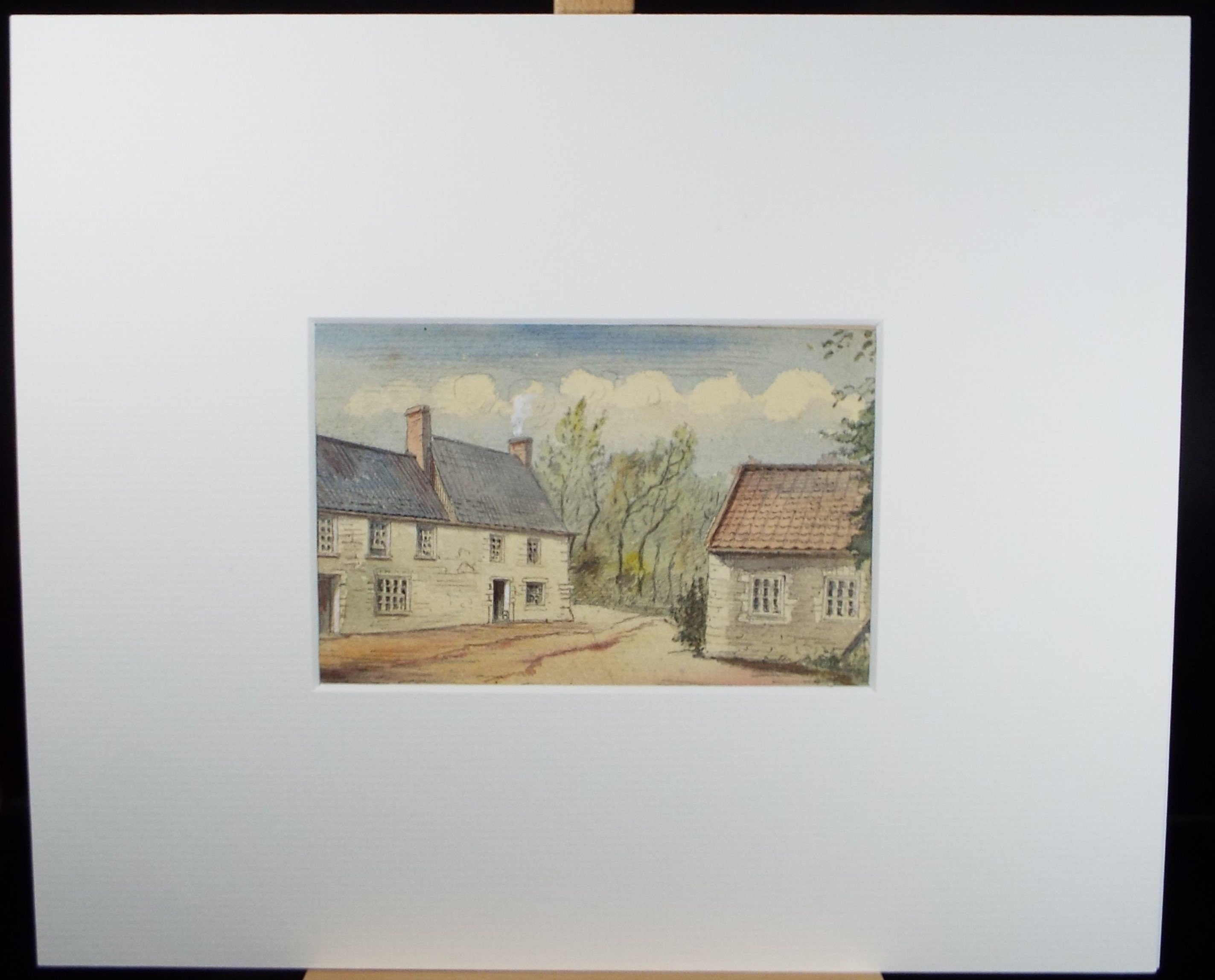 Original Watercolour, 'Country Lane with Cottages', circa 1880, artist unknown