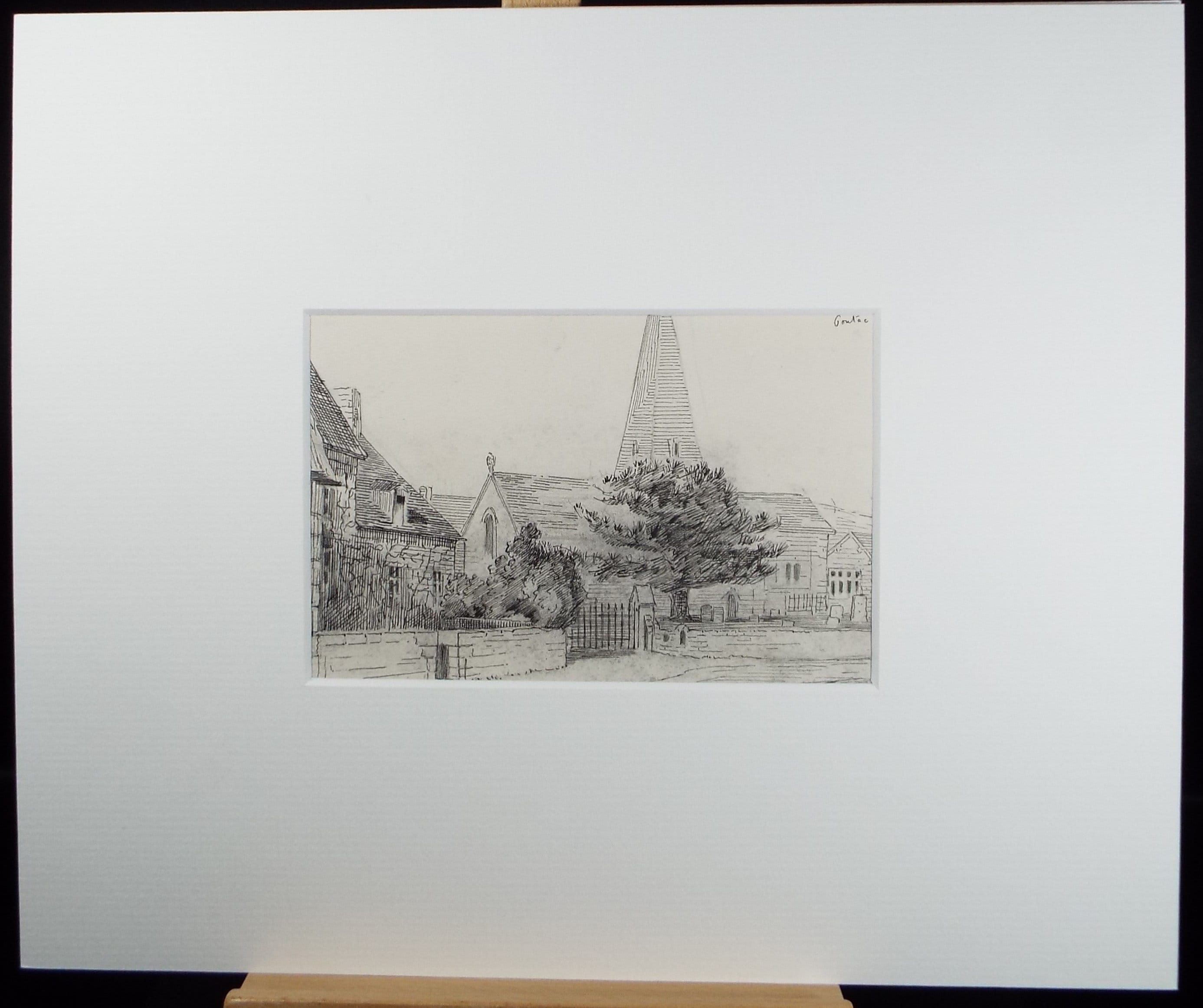 Original Pen & Ink, 'Village Church', c1880, A Elliott