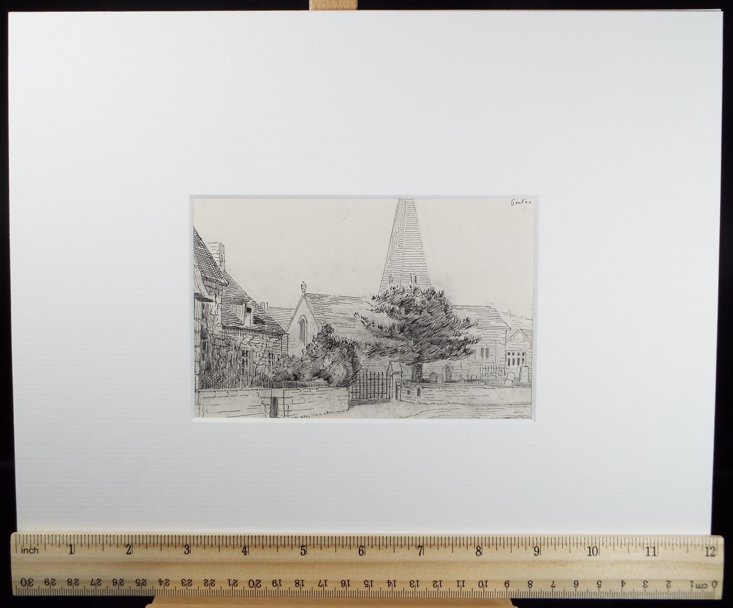 Original Pen & Ink, 'Village Church', c1880, A Elliott