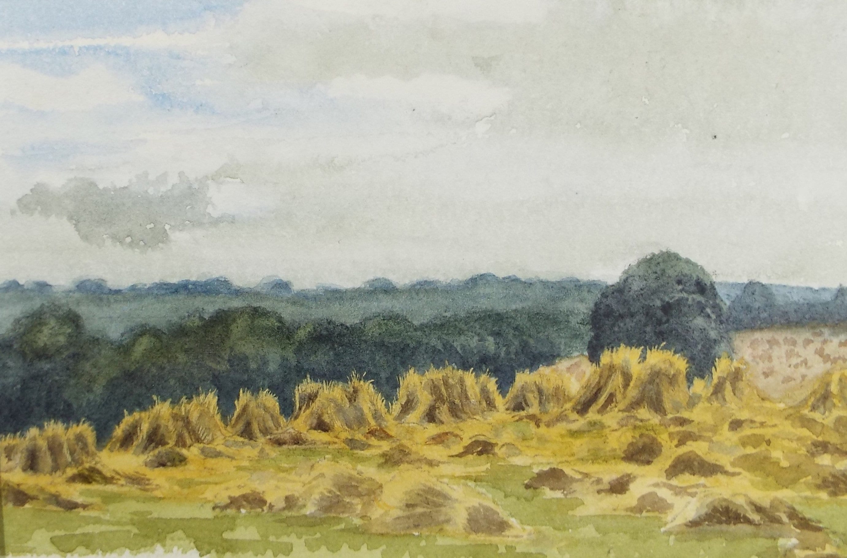 Original Watercolour on Paper, 'Corn Stooks near Scotby', Circa 1890, Artist Unknown