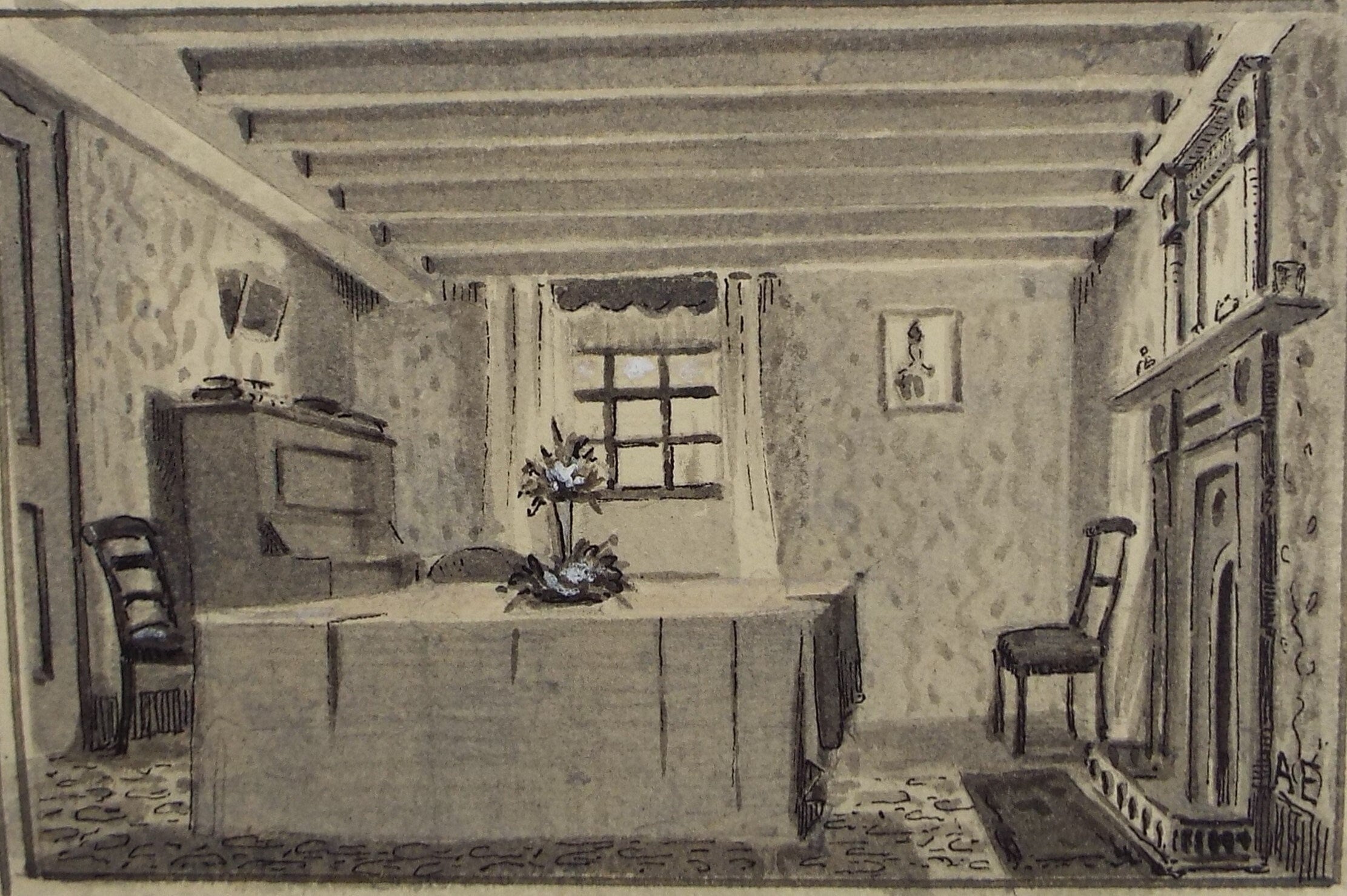 Original Watercolour, 'Cottage interior', c1880, A Elliott