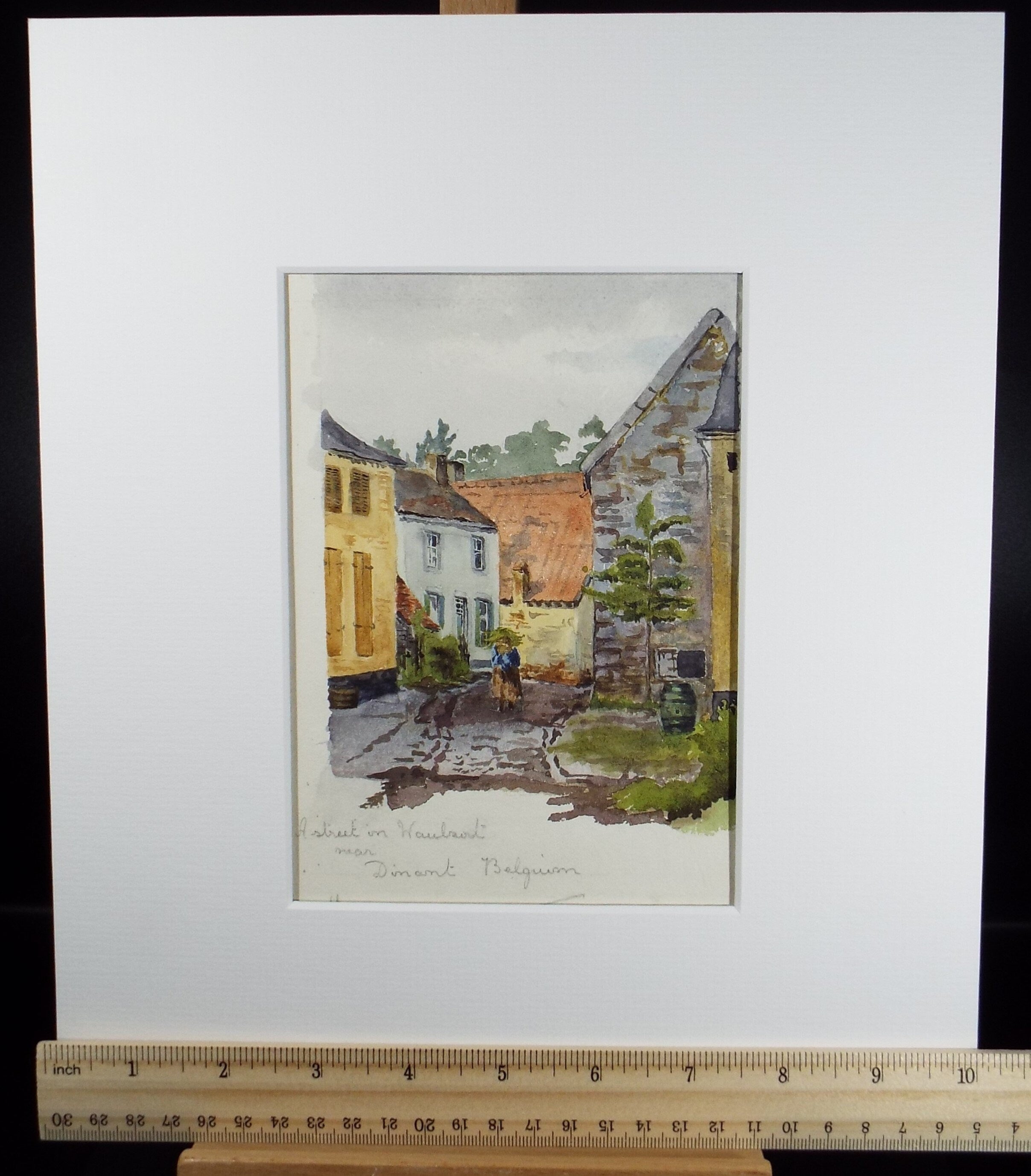 Original Watercolour on Paper,'A Belgian Street',Dated 1891 , Artist Unknown