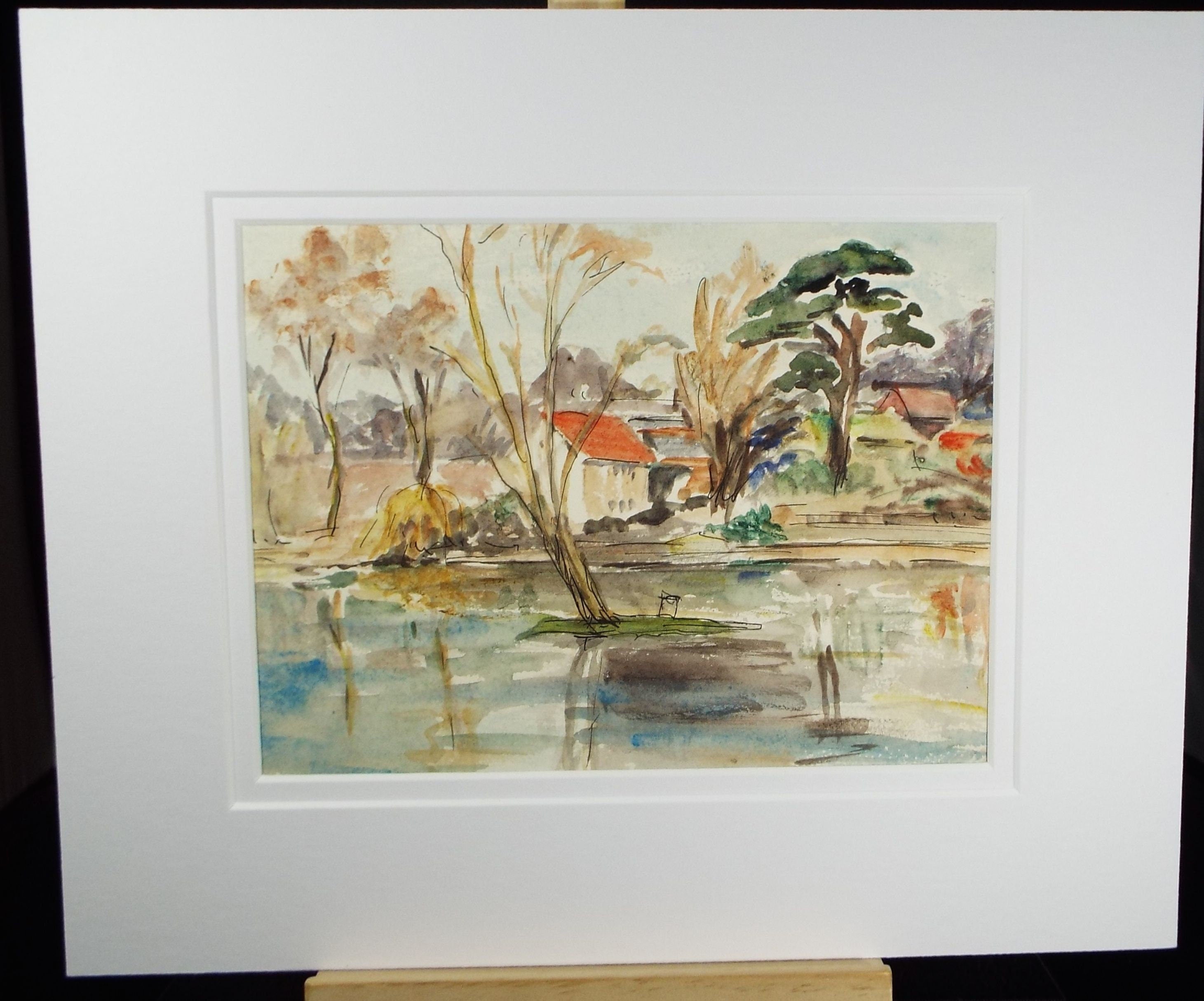 Original Watercolour , 'Riverside house' Circa 1950's, Unknown artist