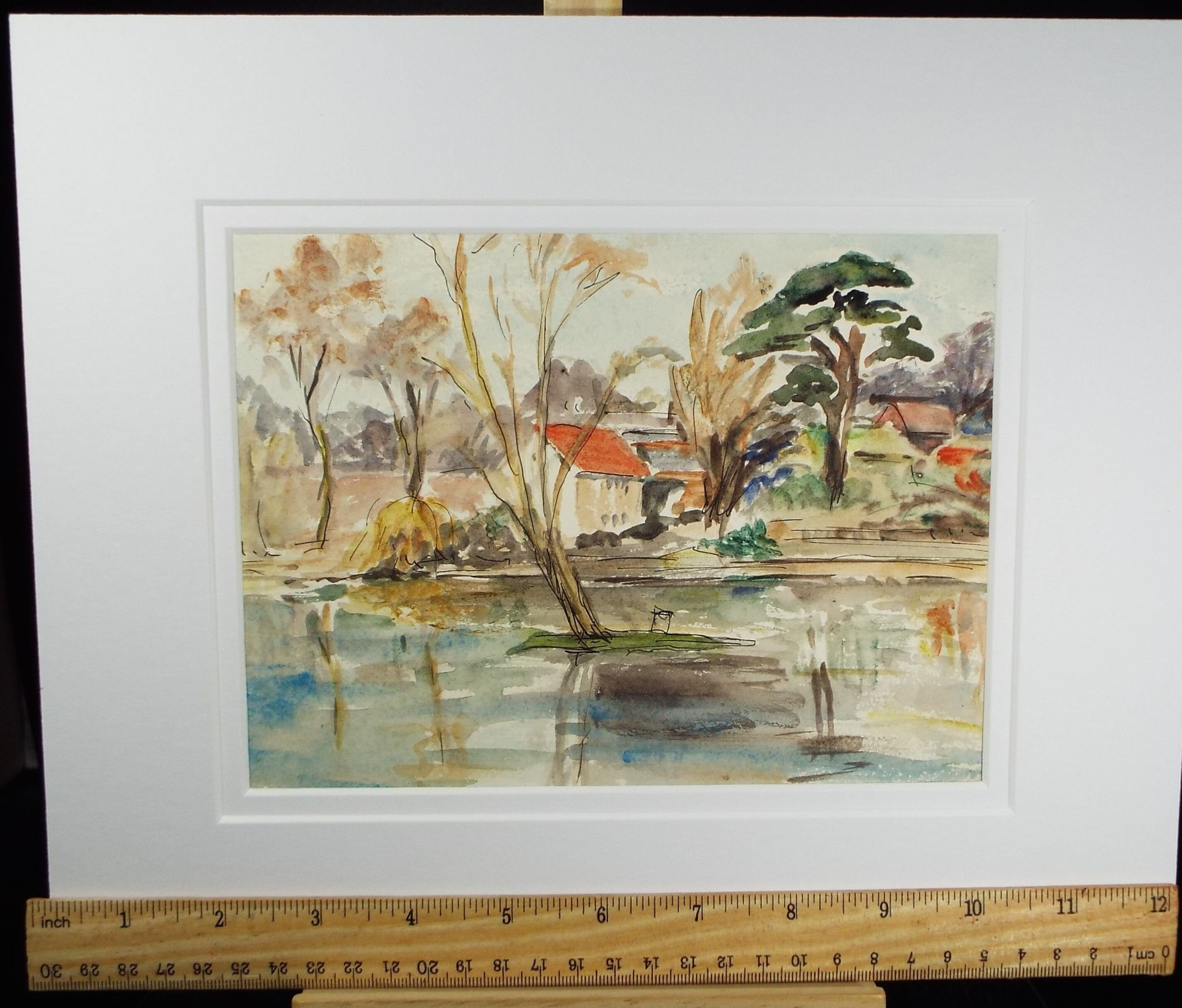 Original Watercolour , 'Riverside house' Circa 1950's, Unknown artist
