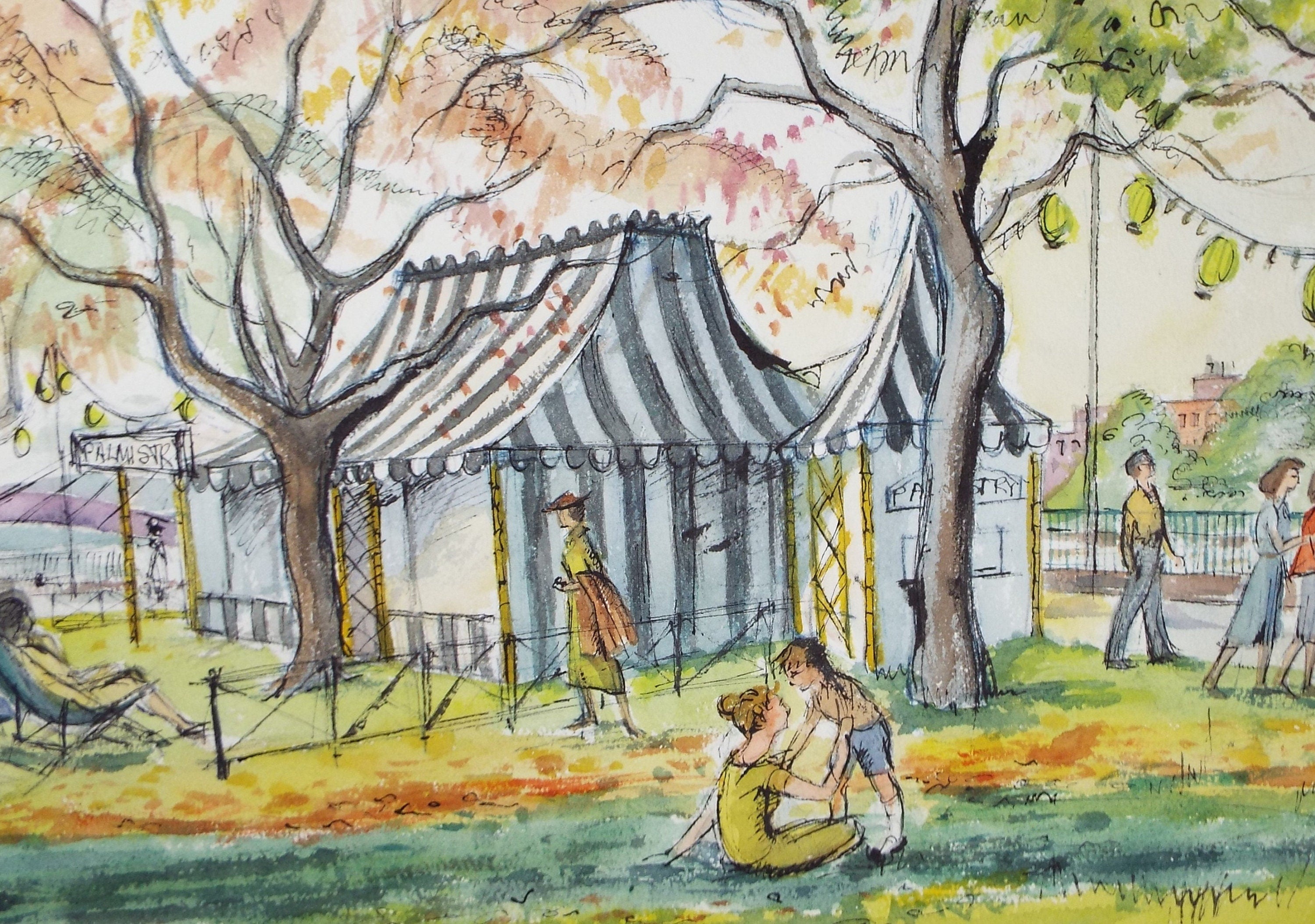 Original Watercolour & Ink, 'Palmreader in the Park ', Circa 1990's , Joyce Letchford