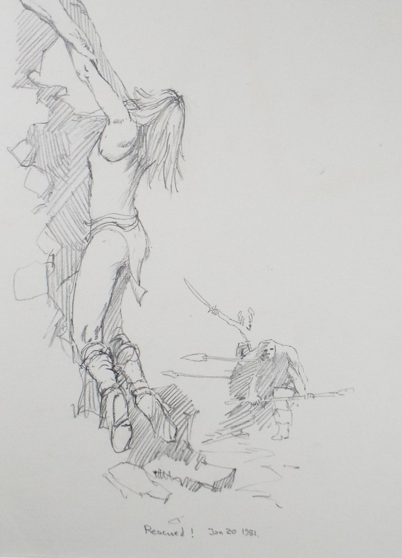 Original Pencil Drawing 'Rescued', dated 1981, Allen T. Adams (b1953)
