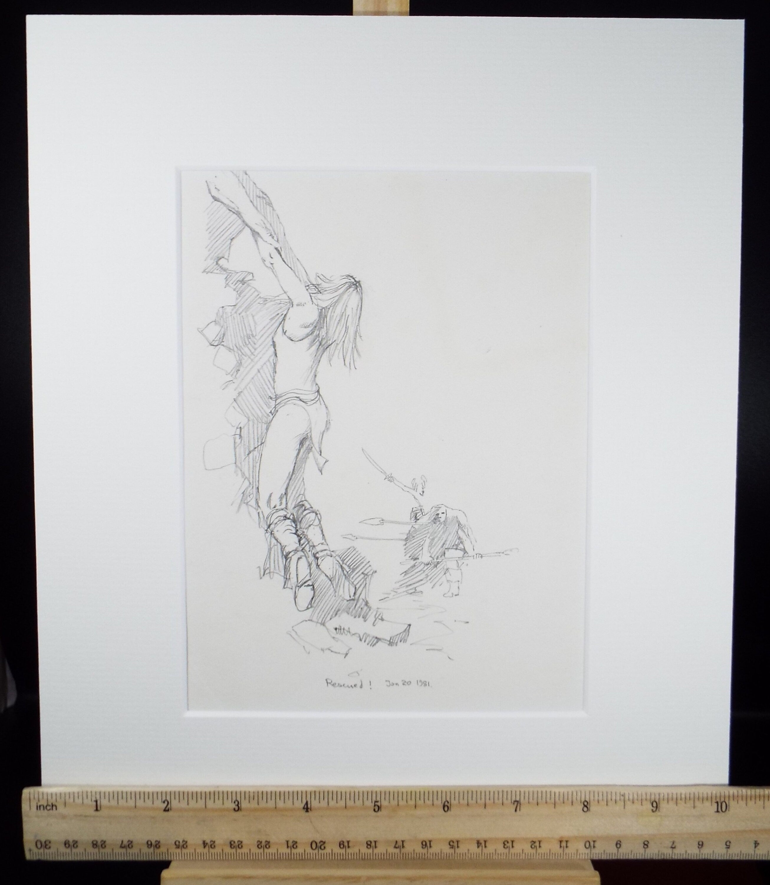 Original Pencil Drawing 'Rescued', dated 1981, Allen T. Adams (b1953)