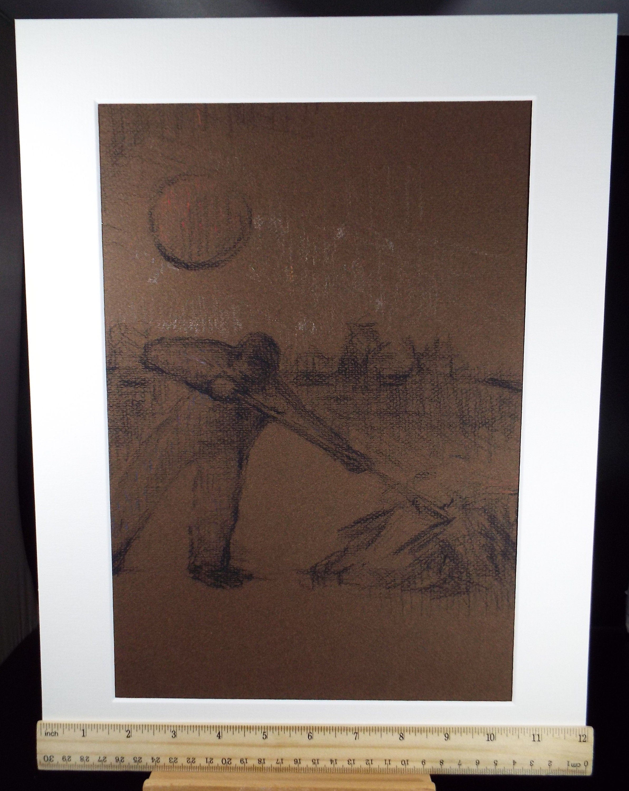 Original Pastel Drawing,'Figures at a Bus Stop', circa 1990, Mariota Bosanquet (1923-2022)