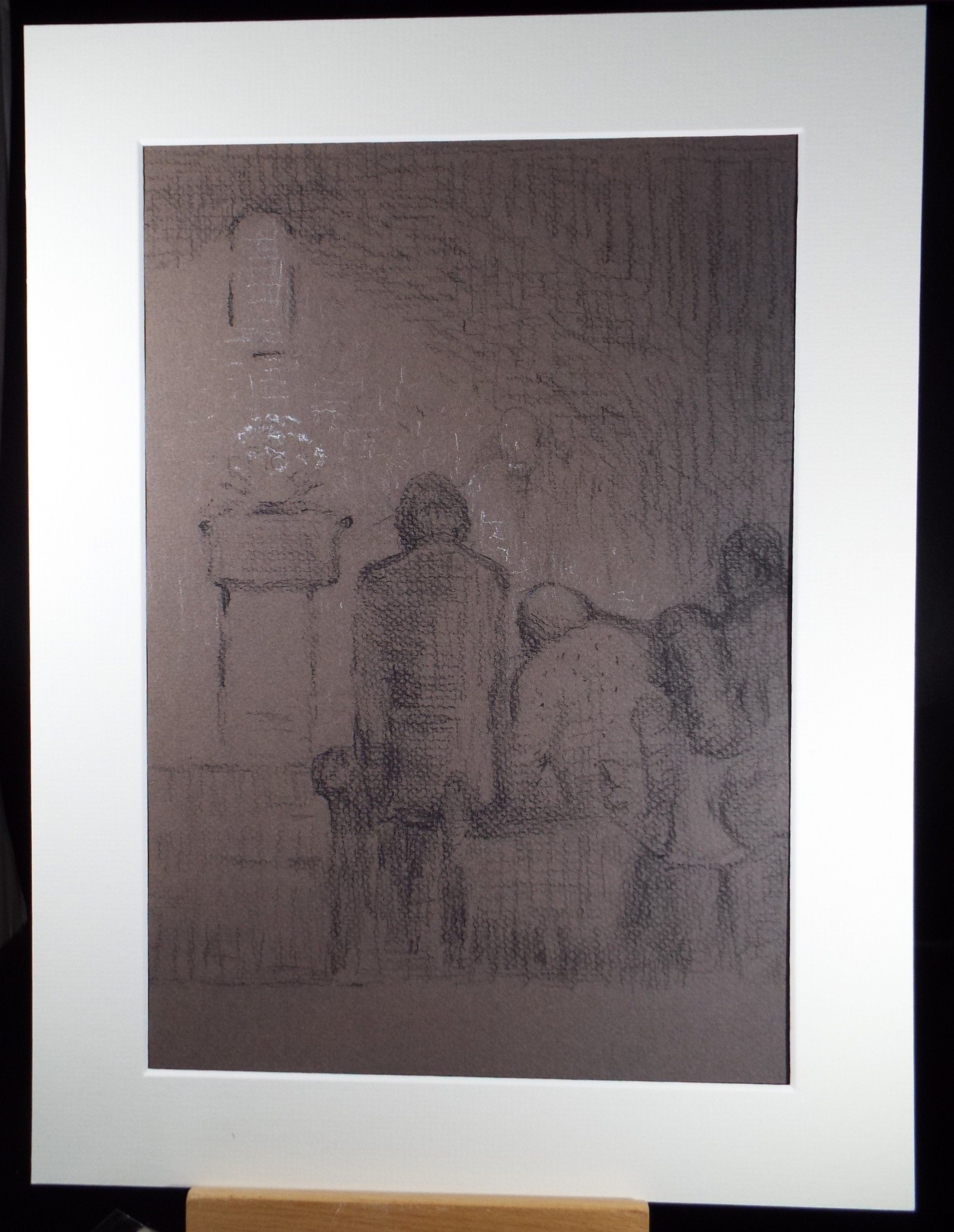 Original Pastel Drawing,'Figures at a bus stop', circa 1990, Mariota Bosanquet (1923-2022)