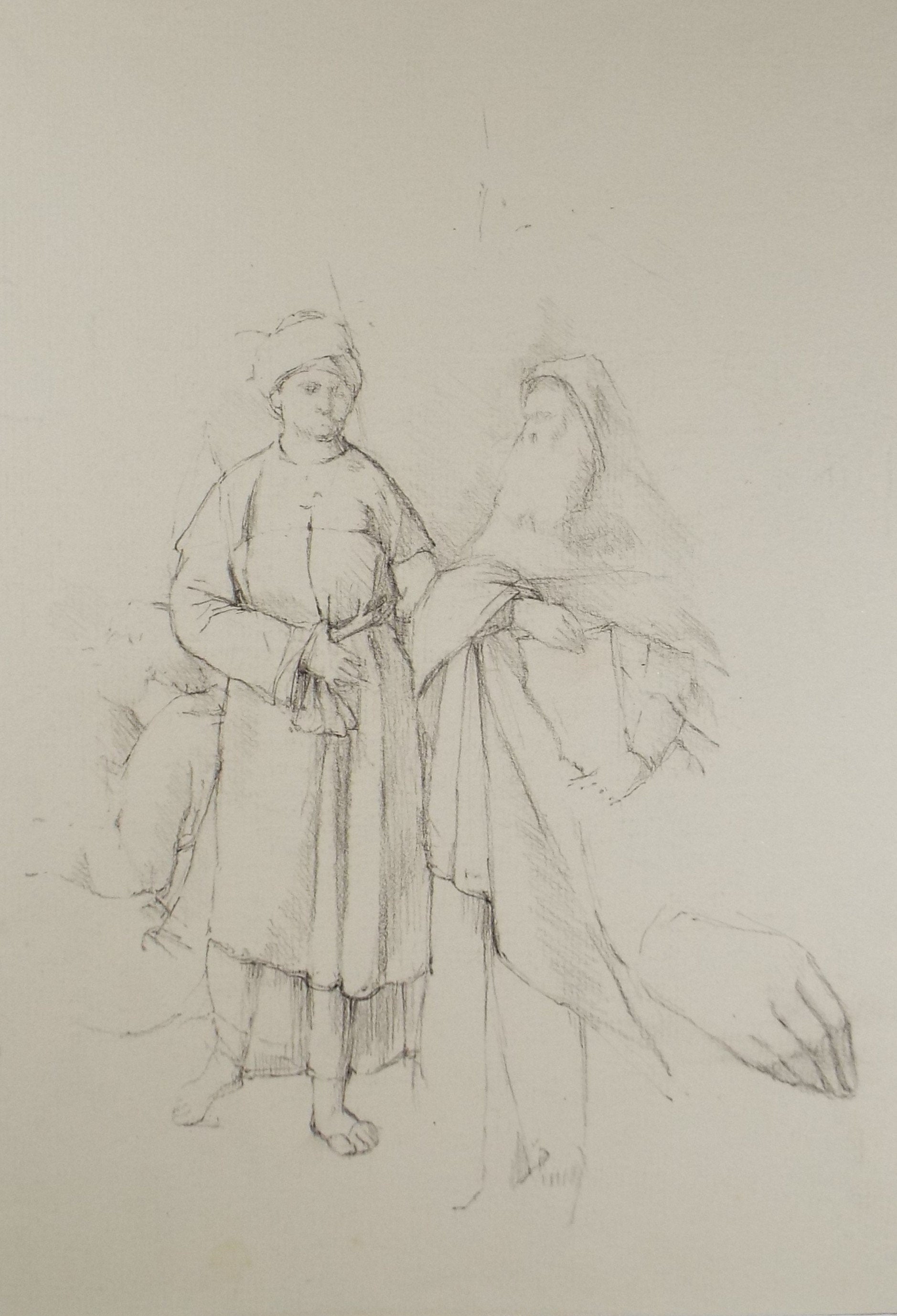 Original Pencil Sketch,'Arabic Figures', Circa 1950's, Hilda Burford (1887-1957)