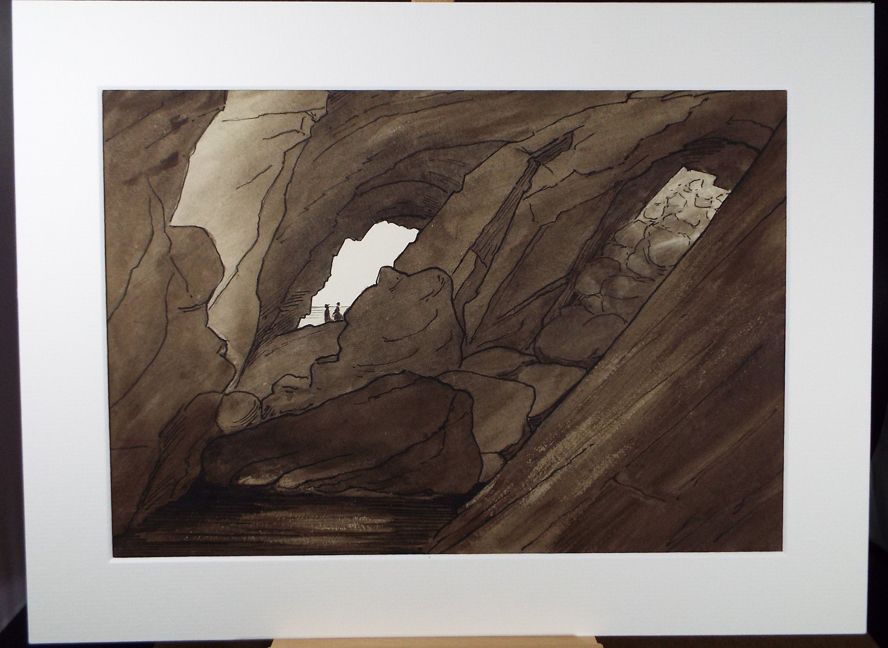 Original Watercolour, 'Cave looking out to sea', c1880, A Elliott