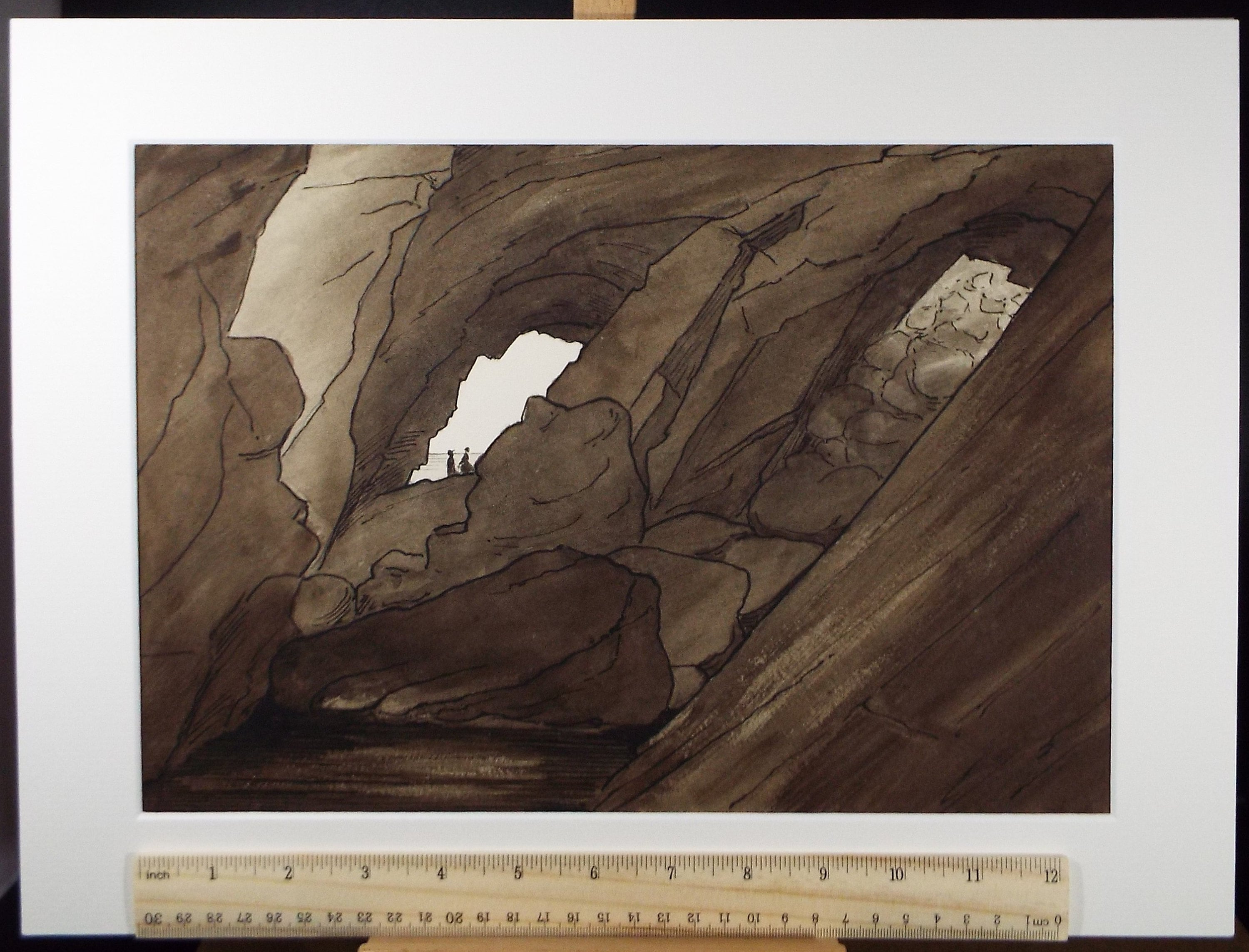 Original Watercolour, 'Cave looking out to sea', c1880, A Elliott