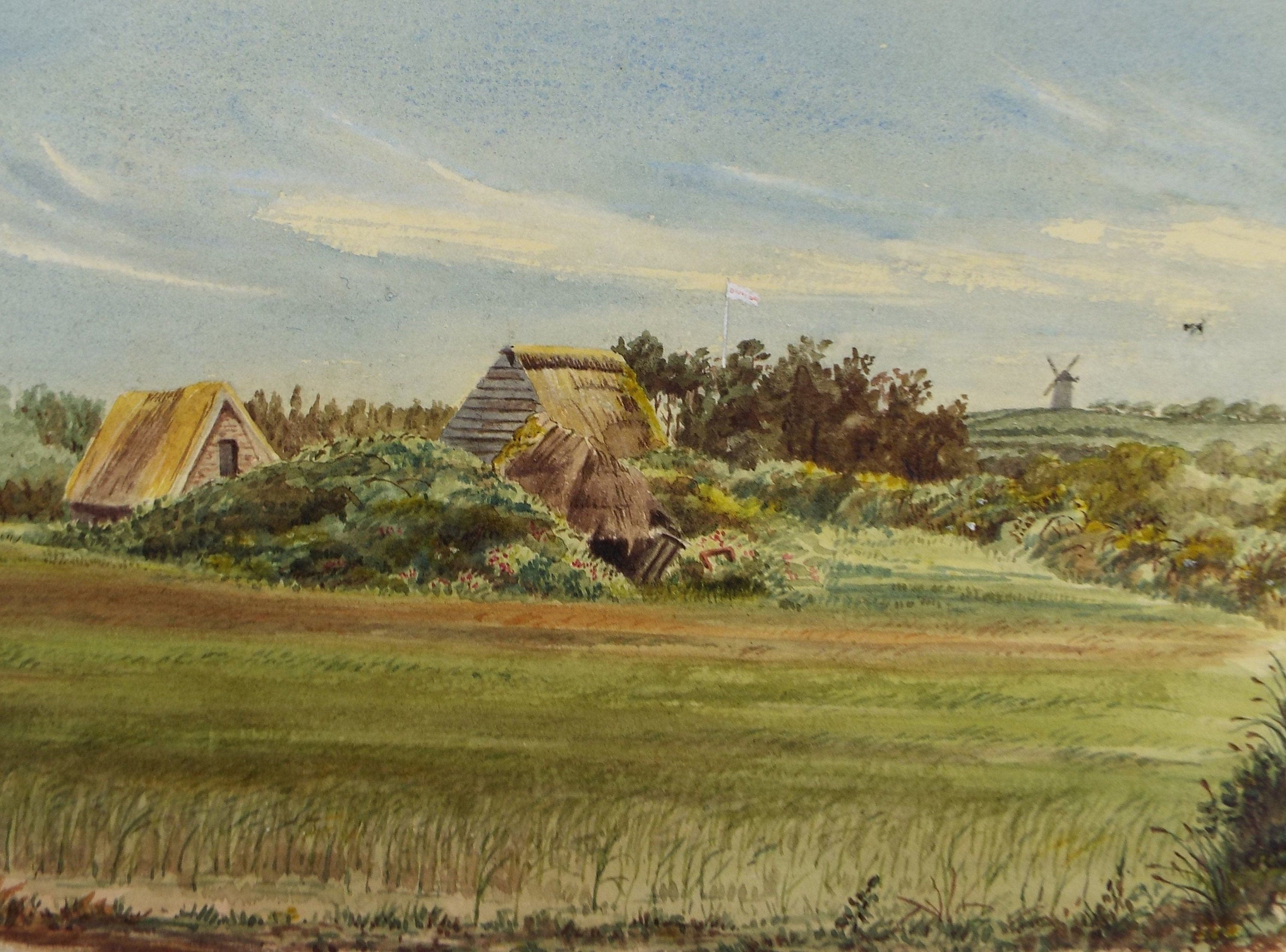 Original Watercolour on Paper, 'Cedar Tree with Barn', Late 19th Century, Artist Unknown