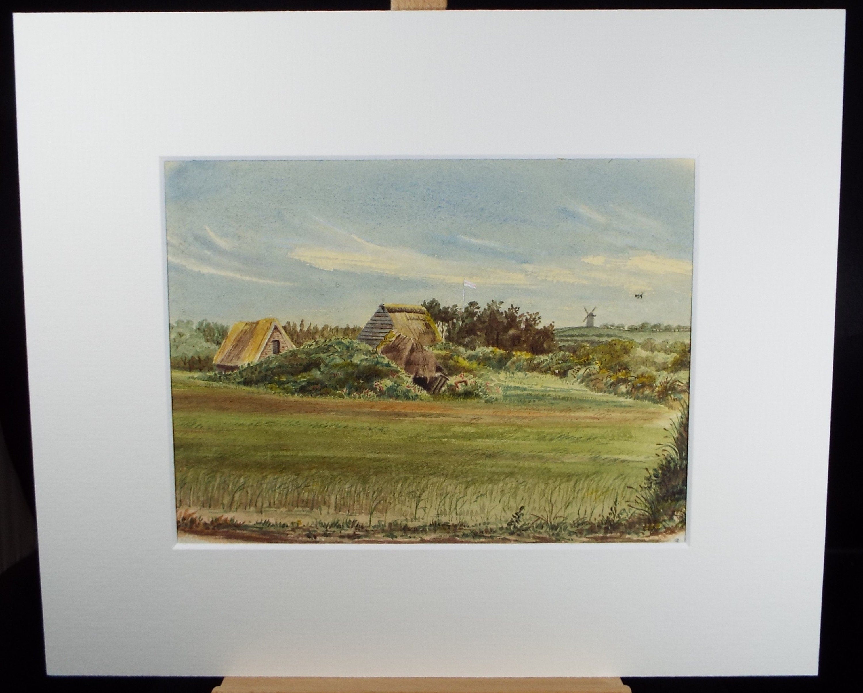 Original Watercolour on Paper, 'Cedar Tree with Barn', Late 19th Century, Artist Unknown