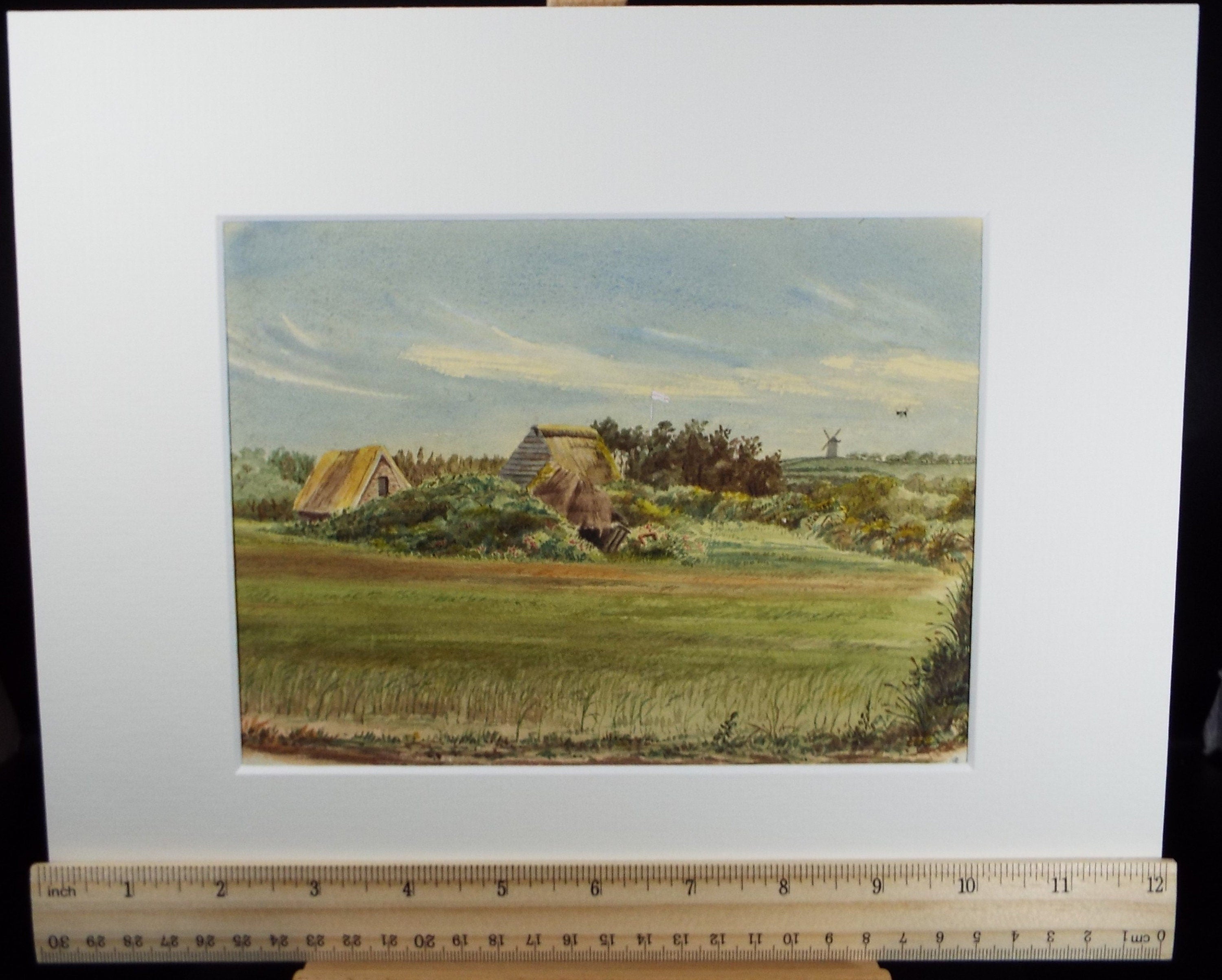 Original Watercolour on Paper, 'Cedar Tree with Barn', Late 19th Century, Artist Unknown