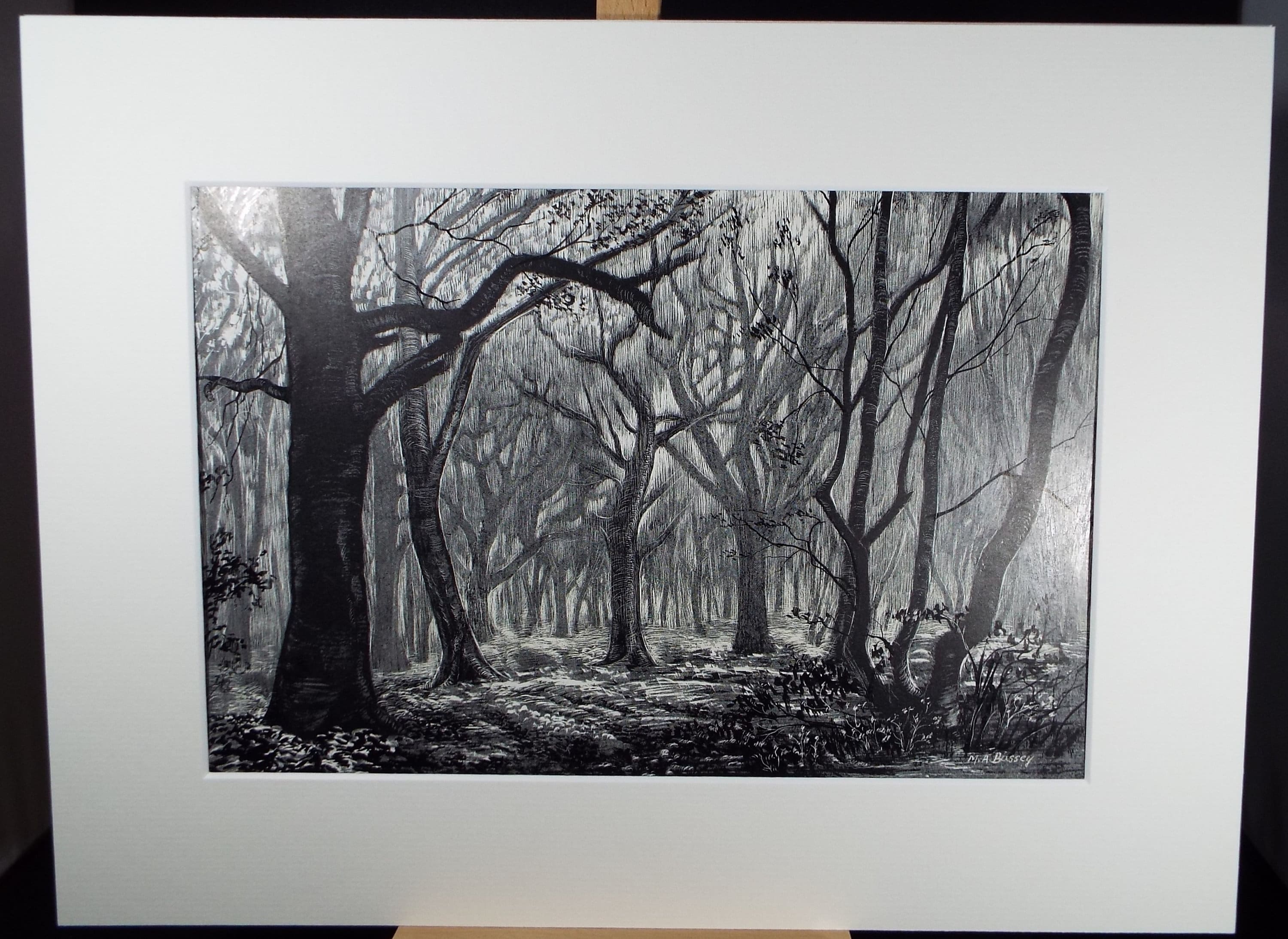 Original Etching on Scraperboard 'Enchanted Woodland' , Michael A. Bussey, circa 1960's