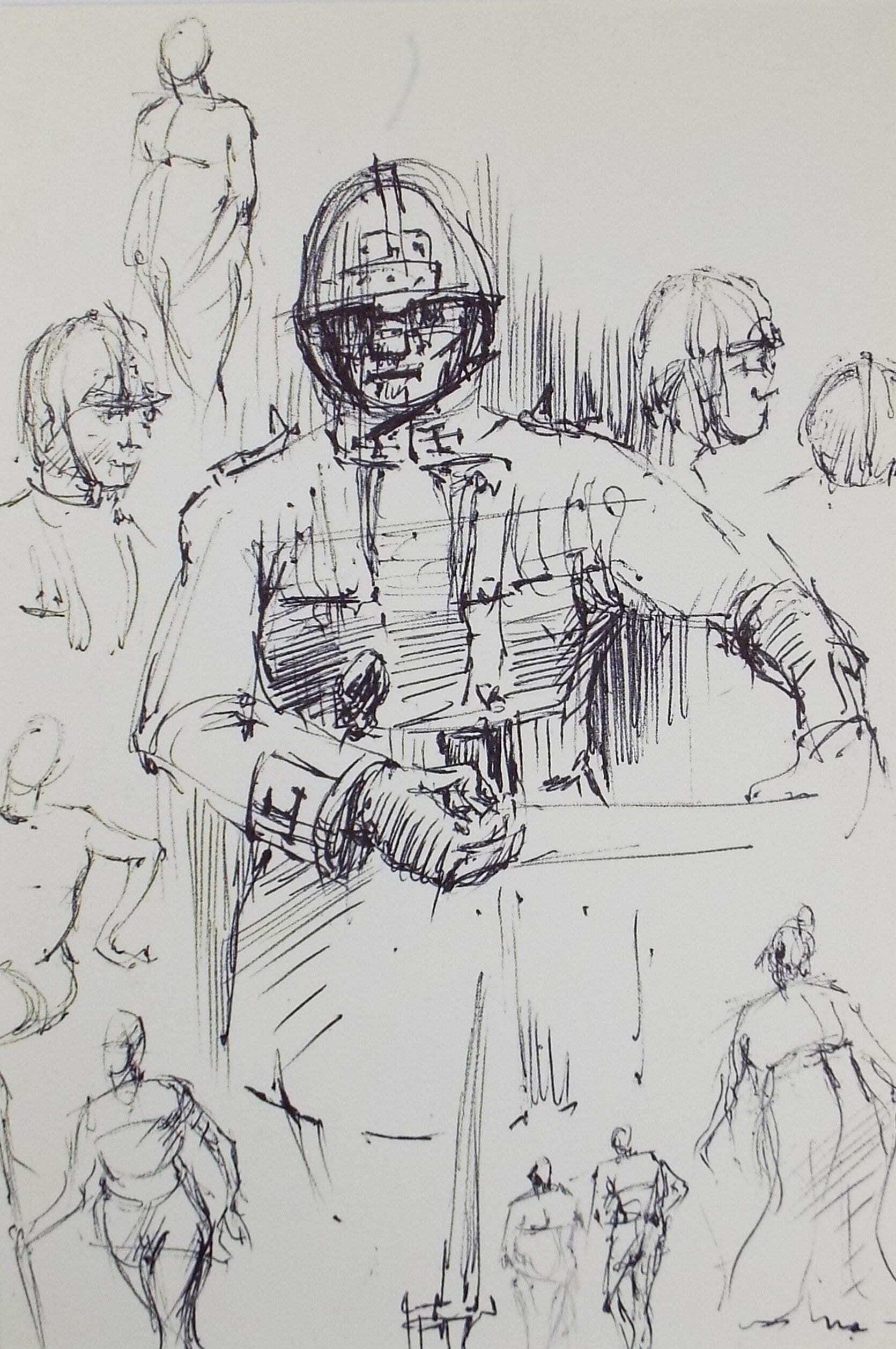 Original Pen & Ink drawing, 'Fire Fighter', Hugh McKenzie (1909-2005), Mid 20th Century