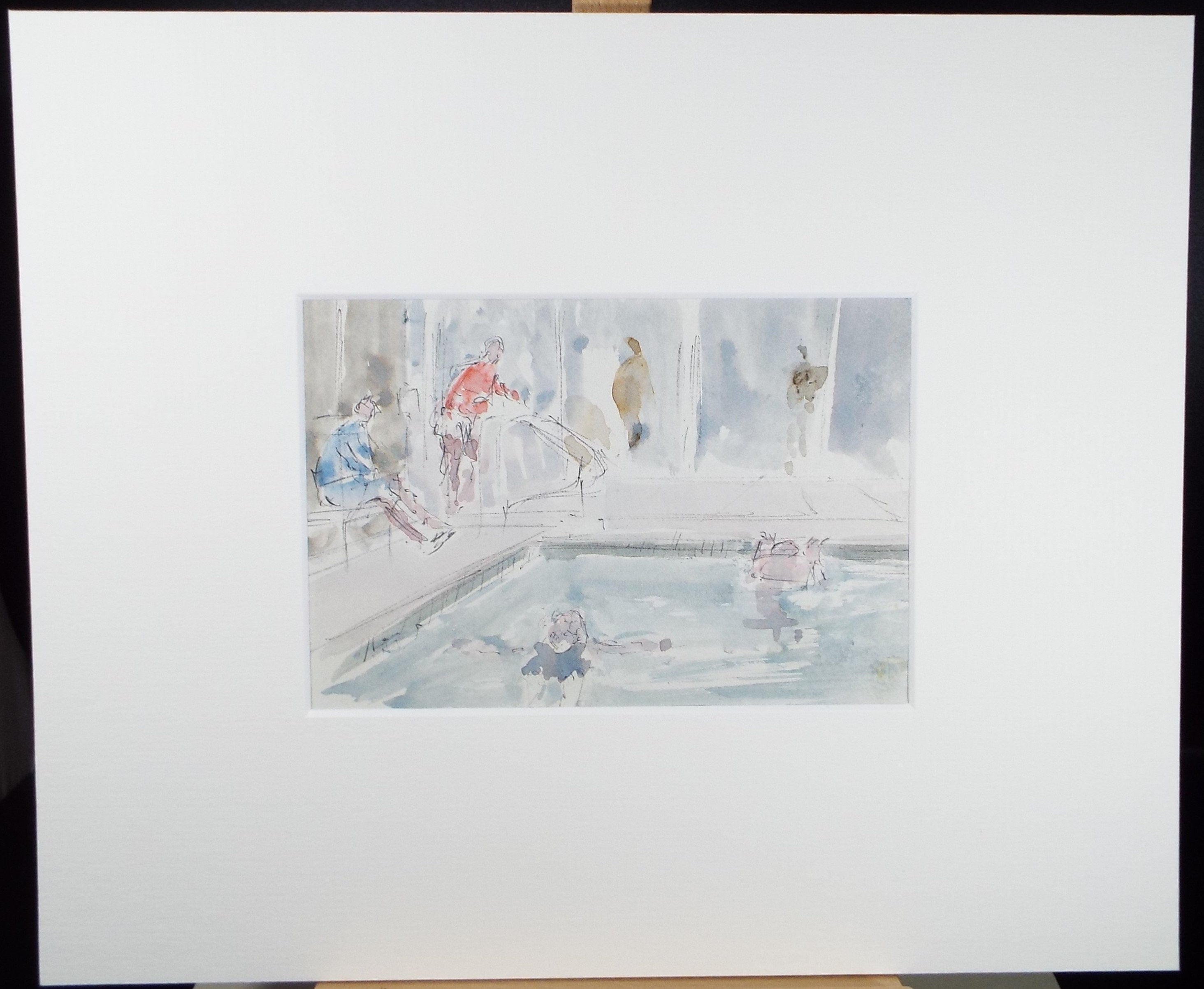 Original Watercolour drawing, 'Figures at the Pool', Hugh McKenzie (1909-2005), Mid 20th Century